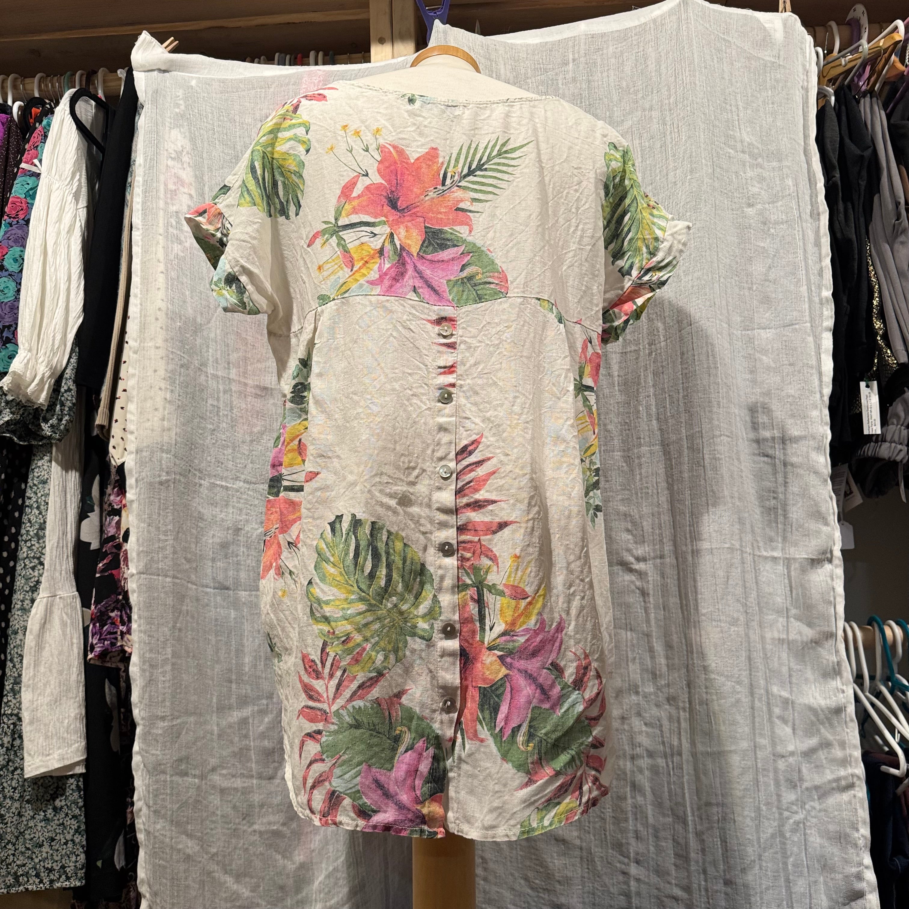Size M Terzo Millennio 100% Linen Short Sleeve Blouse
