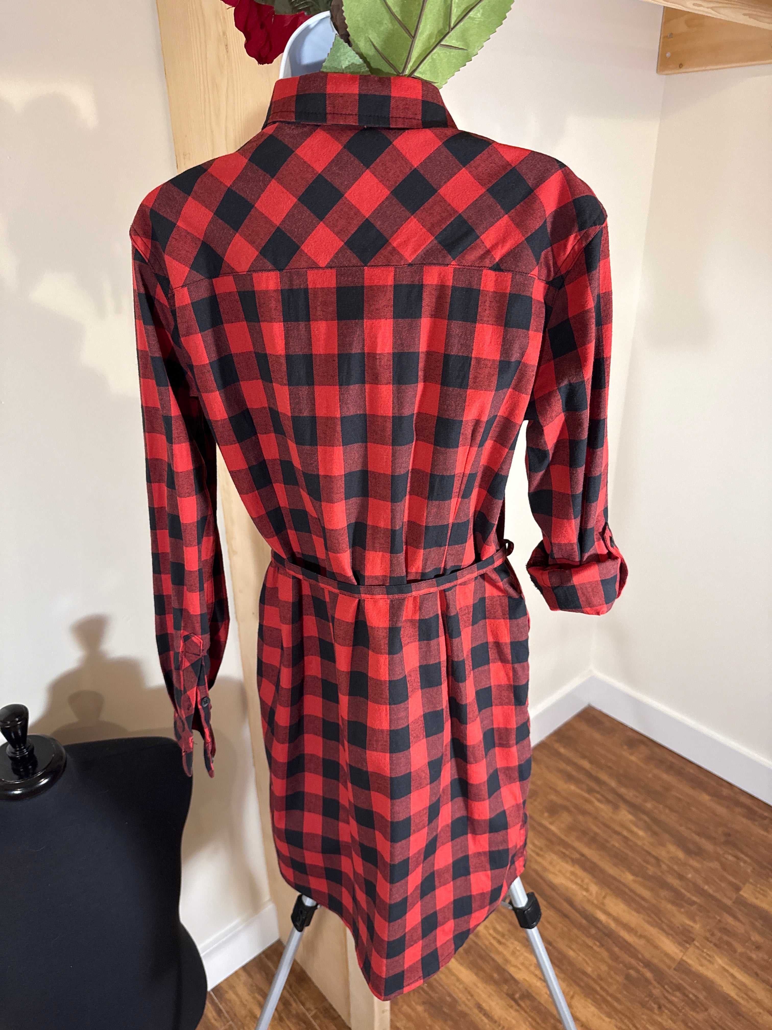 BC Clothing Women Checkered, Long Sleeve Shirt Dress