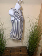 Size Small Nautical Style Sheer Striped Sleeveless Button Down Blouse