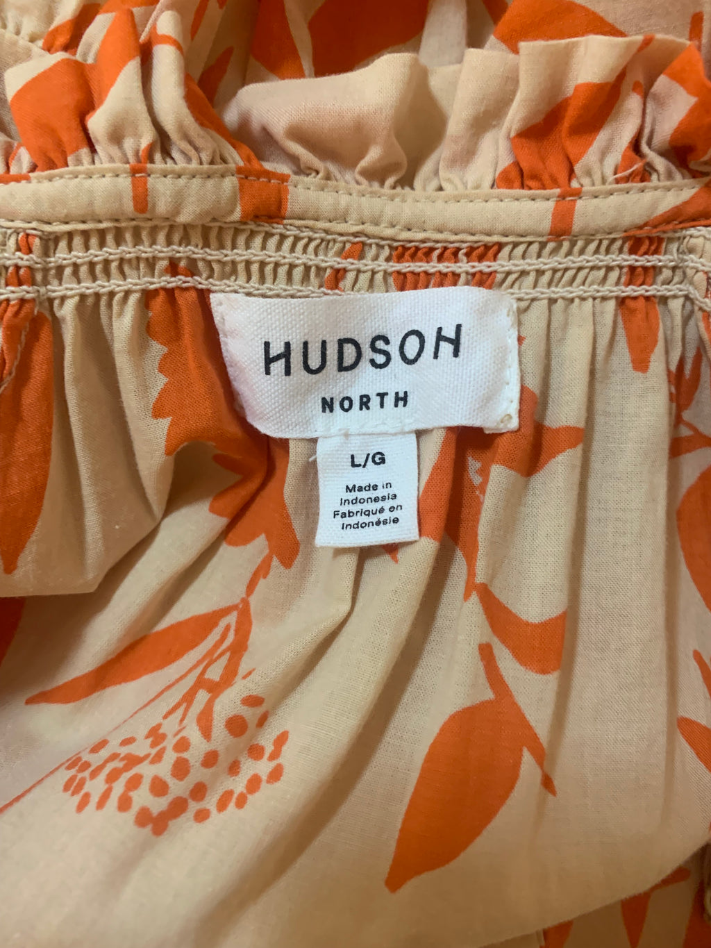 Size L Hudson North Orange Floral Dress With 100 % Rayon Spaghetti Strap Lining