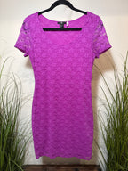 H&M Short Sleeve Fitted Lace Overlay Dress in Purple