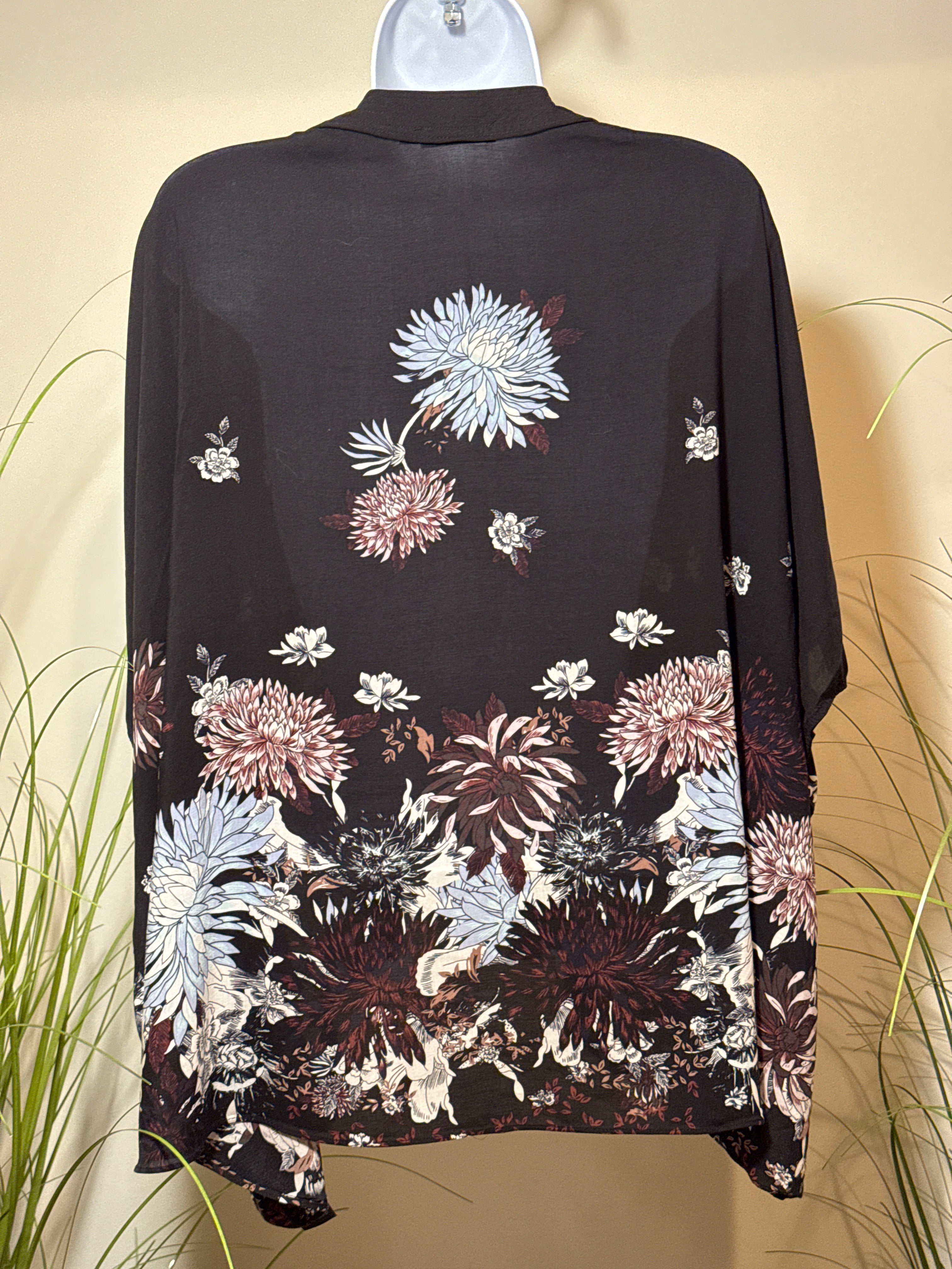 Aritzia Black Floral Kimono Style Cardigan