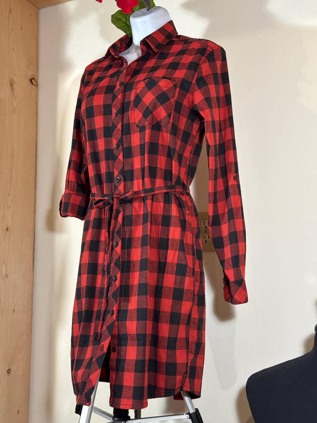 BC Clothing Women Checkered, Long Sleeve Shirt Dress