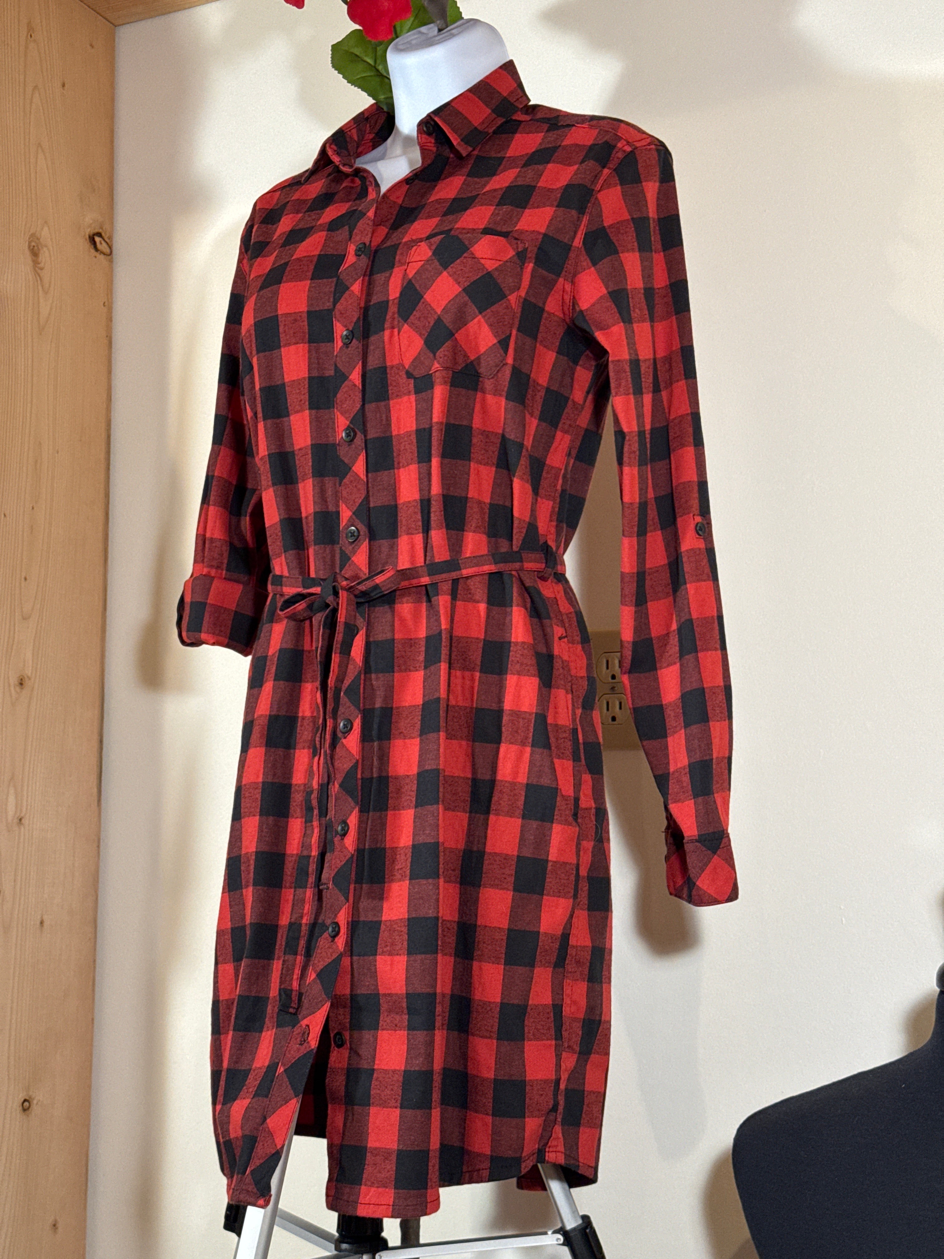 BC Clothing Women Checkered, Long Sleeve Shirt Dress