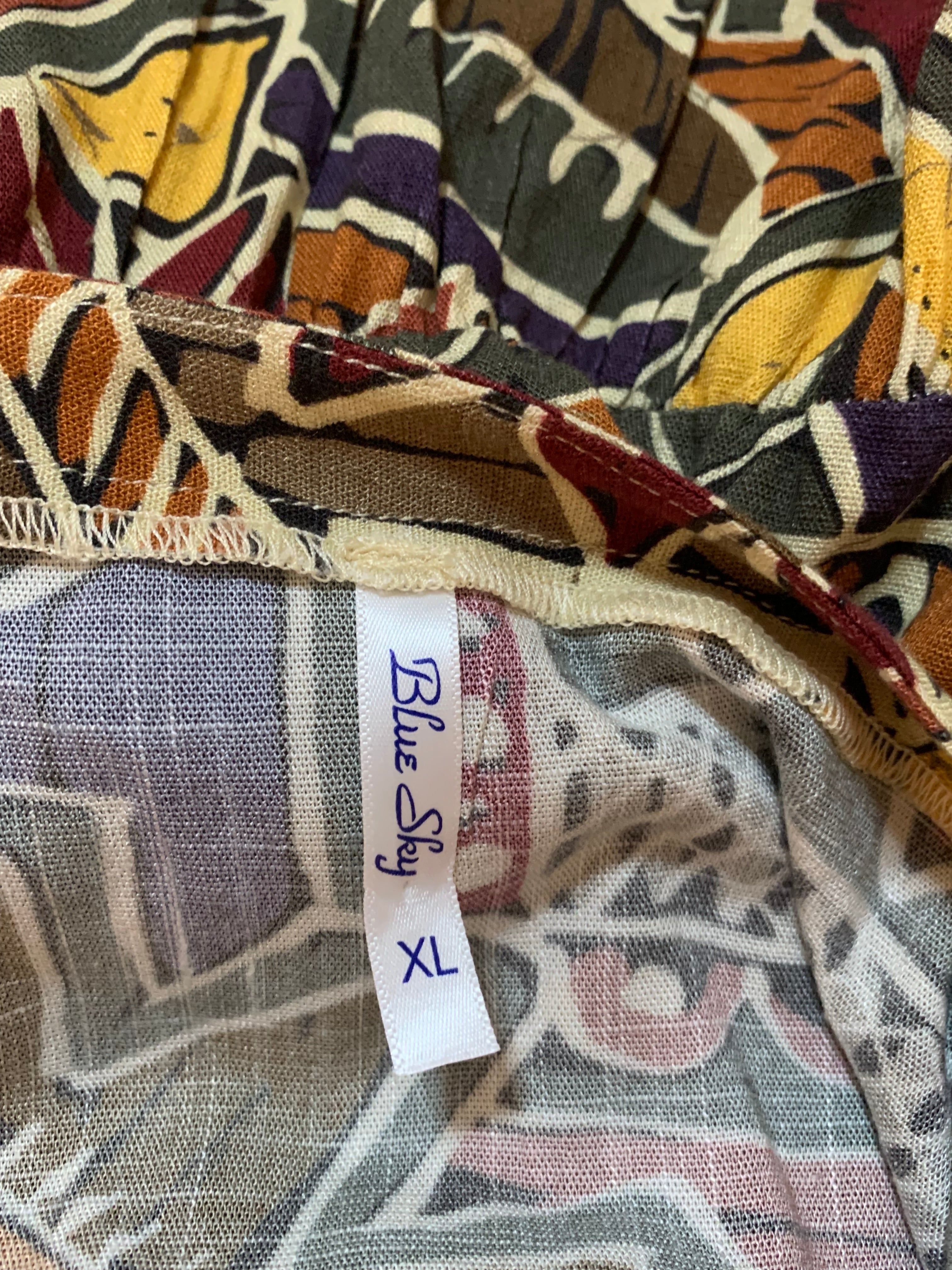 Size XL Blue Sky 50/50 Linen Bamboo Multi Colored Patterned Maxi Dress