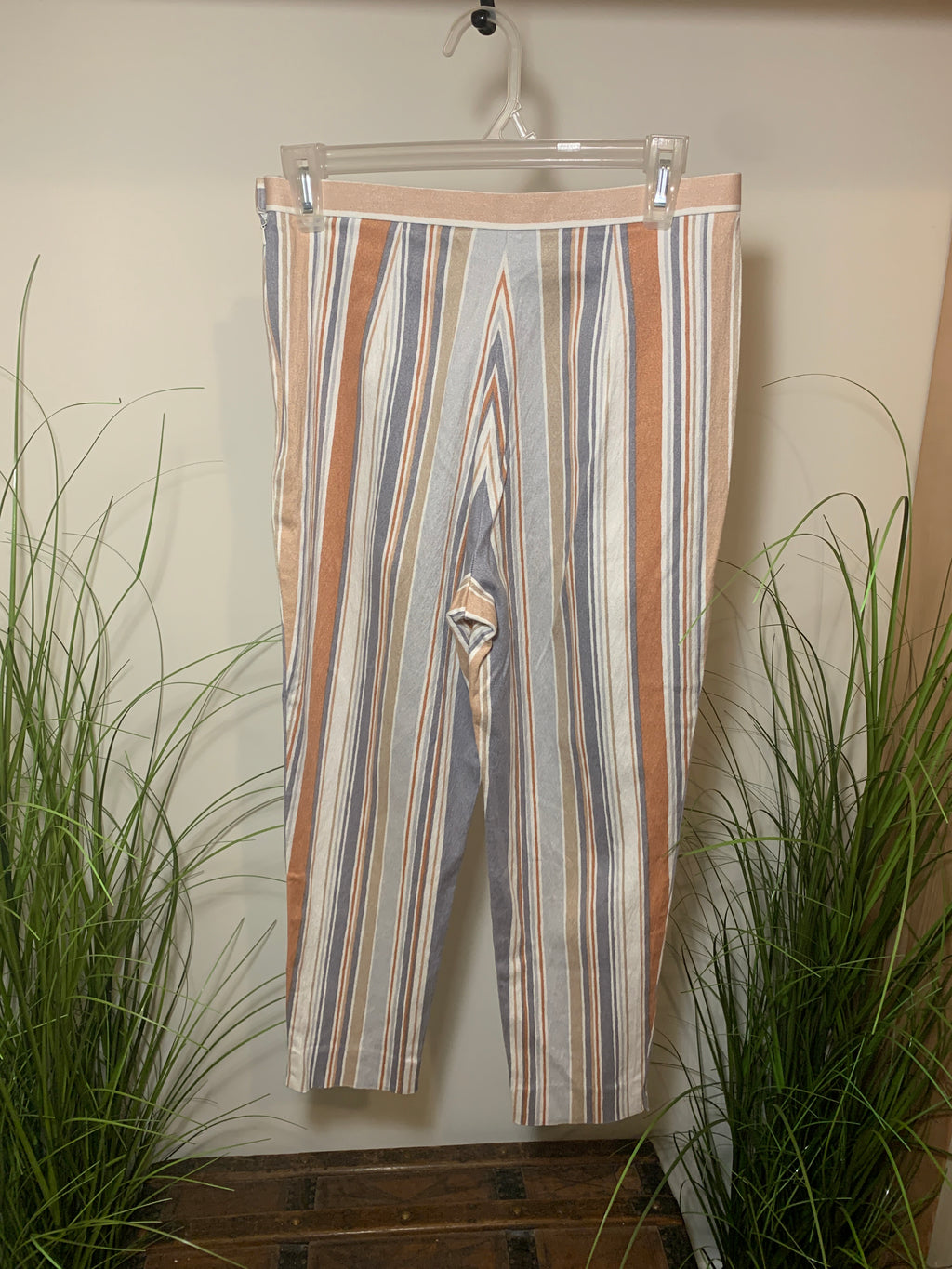 Size 12 Vintage 90's St Micheal's from Marks and Spencer Vertical Striped Side Zip High Waisted Ankle Grazers Pants