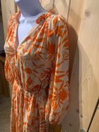 Size L Hudson North Orange Floral Dress With 100 % Rayon Spaghetti Strap Lining