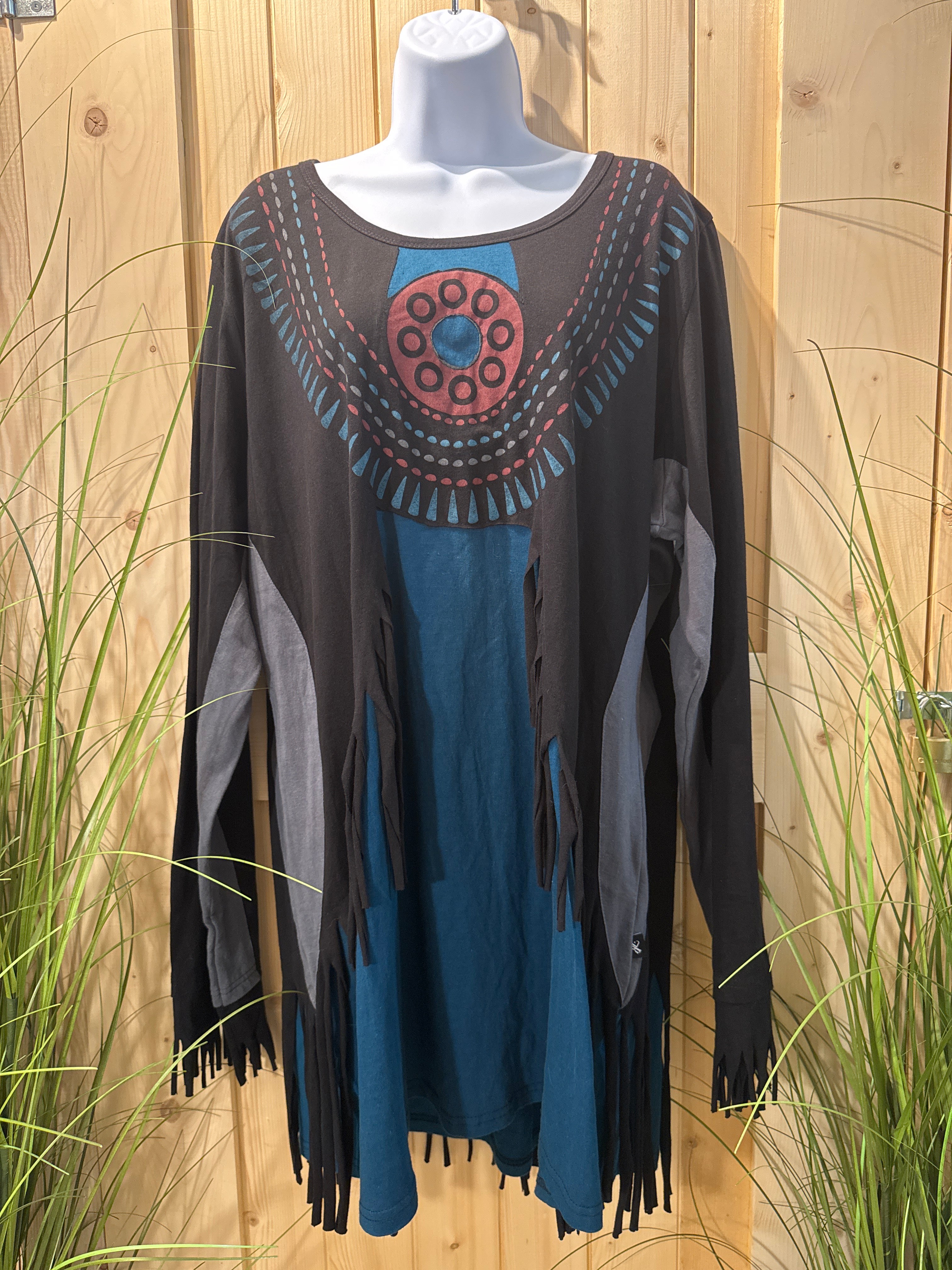 Size 2X Leopards & Roses Fairy Grunge Tassle Tunic-Dress