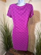 H&M Short Sleeve Fitted Lace Overlay Dress in Purple
