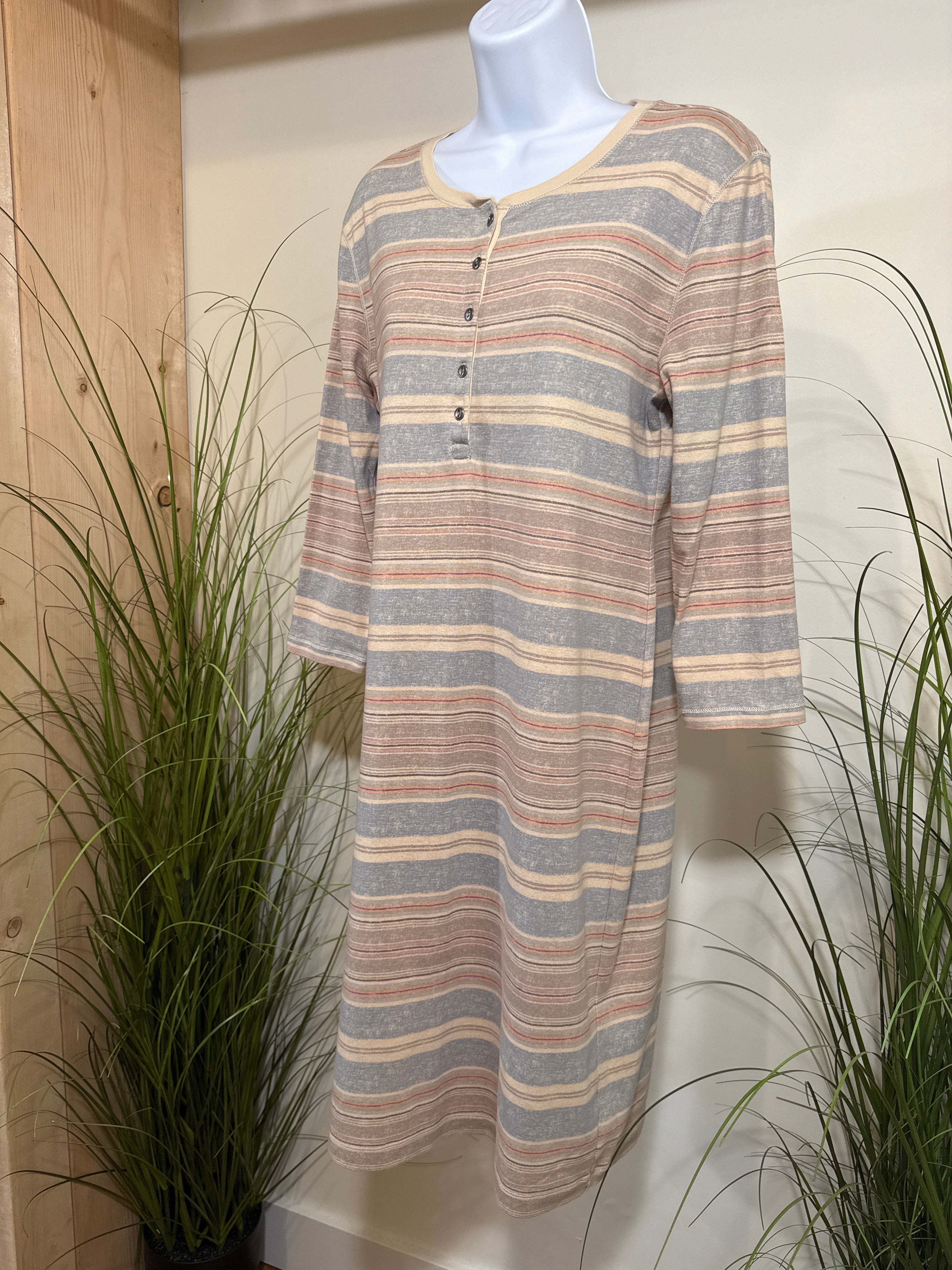 Henley Shift Dress- Striped
