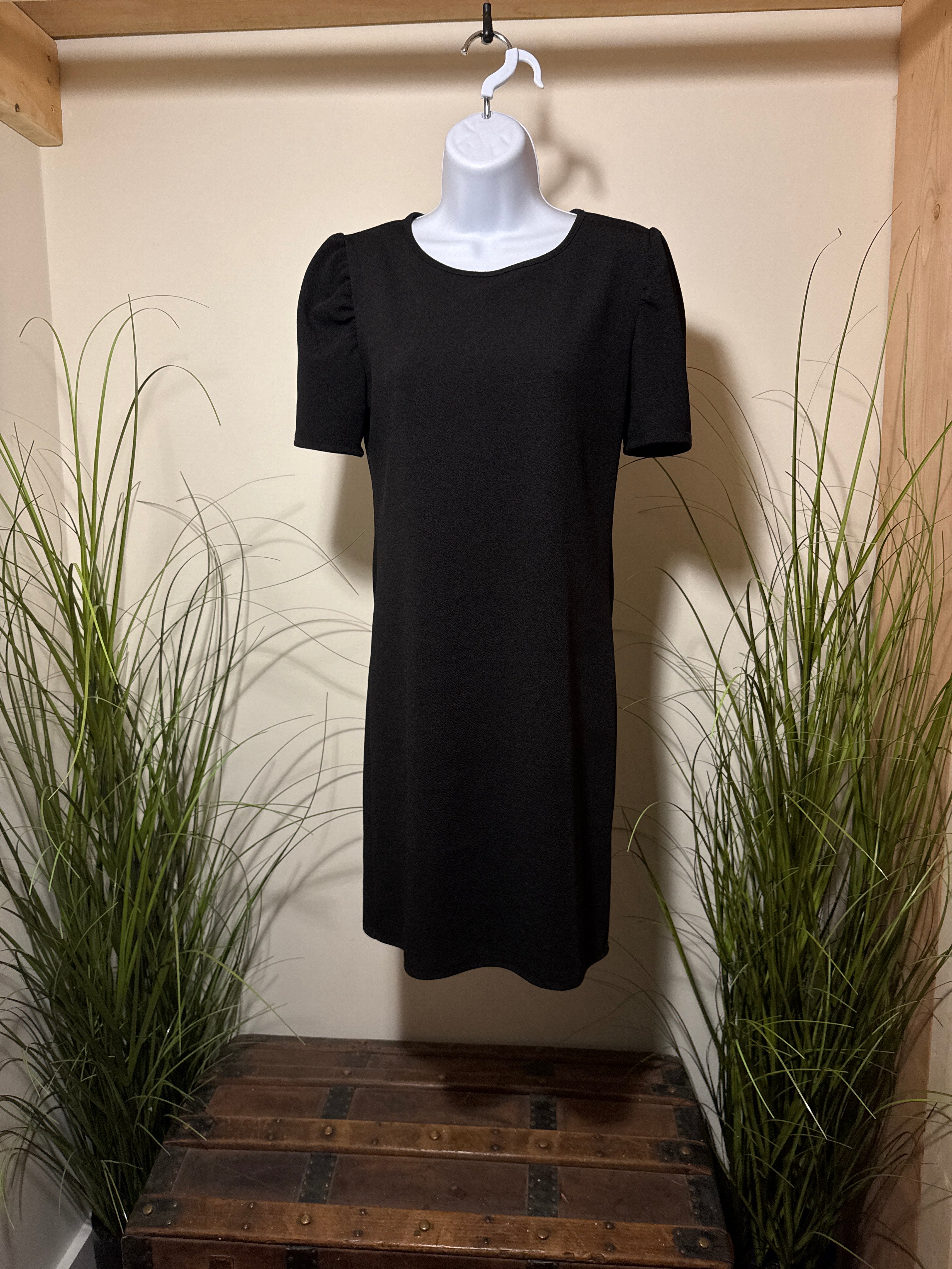 Black Puff Shoulder Shift Dress- Goth- Mod- Chic