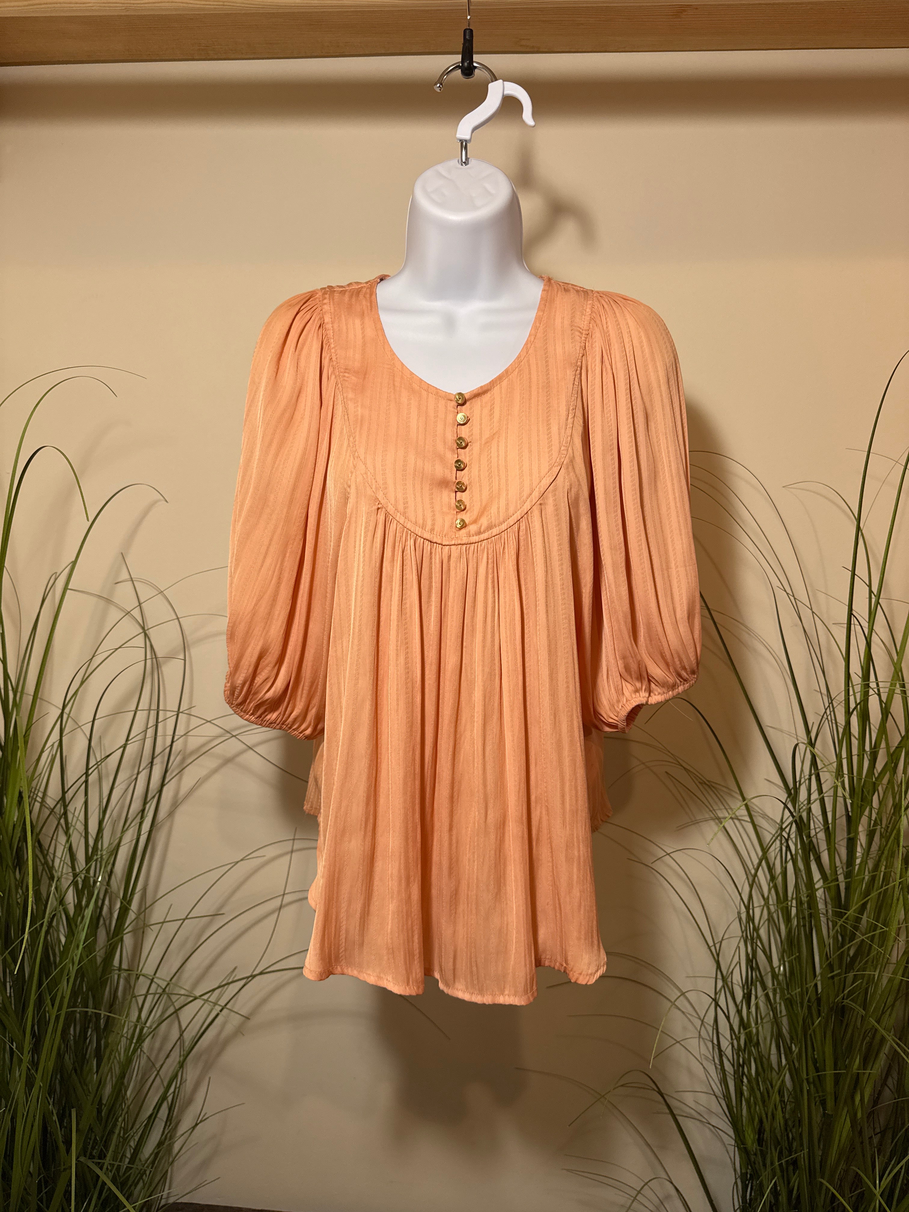 Dex Peach Puff Sleeve Gathered Blouse