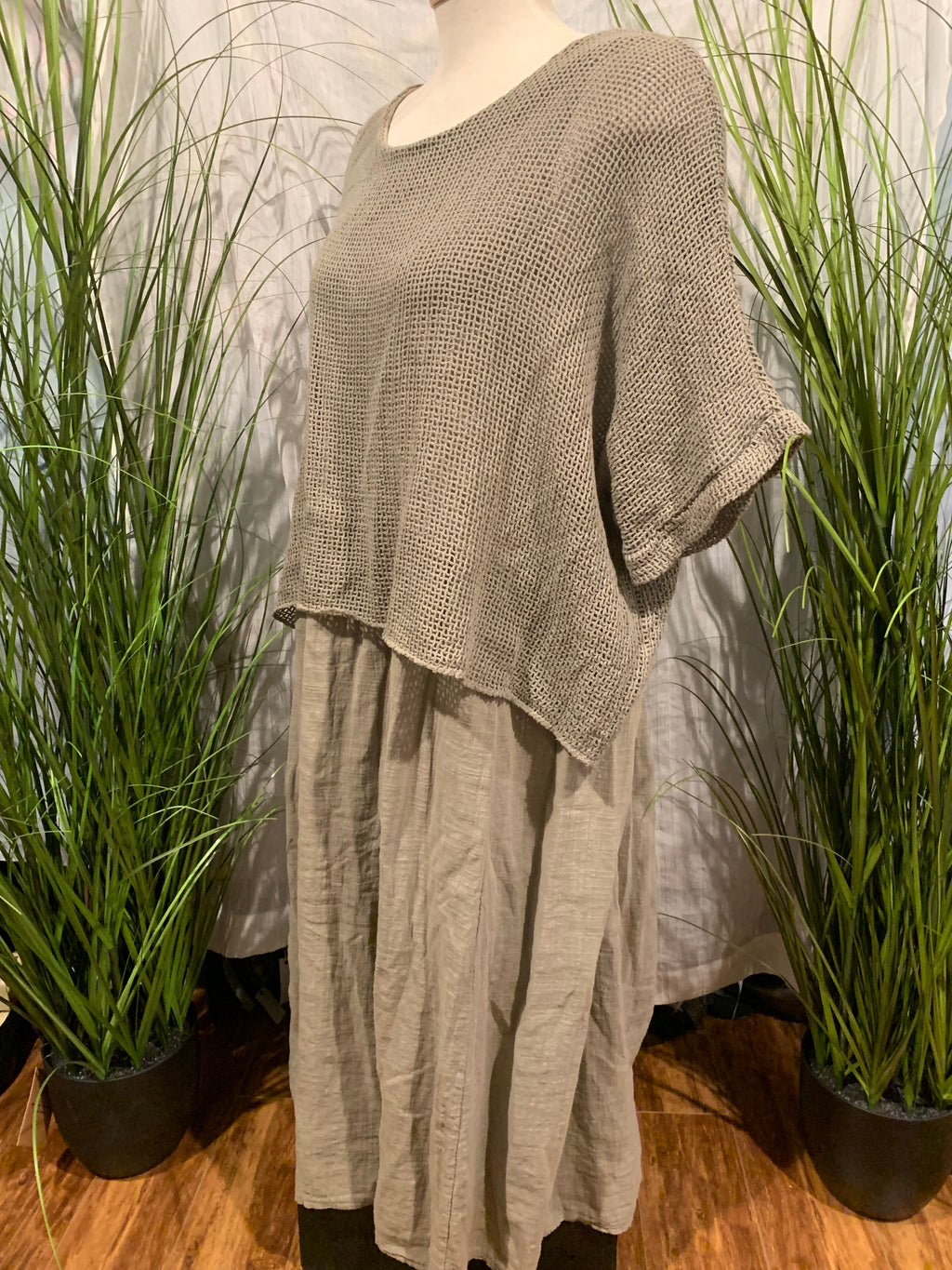 Italian Lagenlook 100% Cotton Dress with Under Dress and Mesh Top