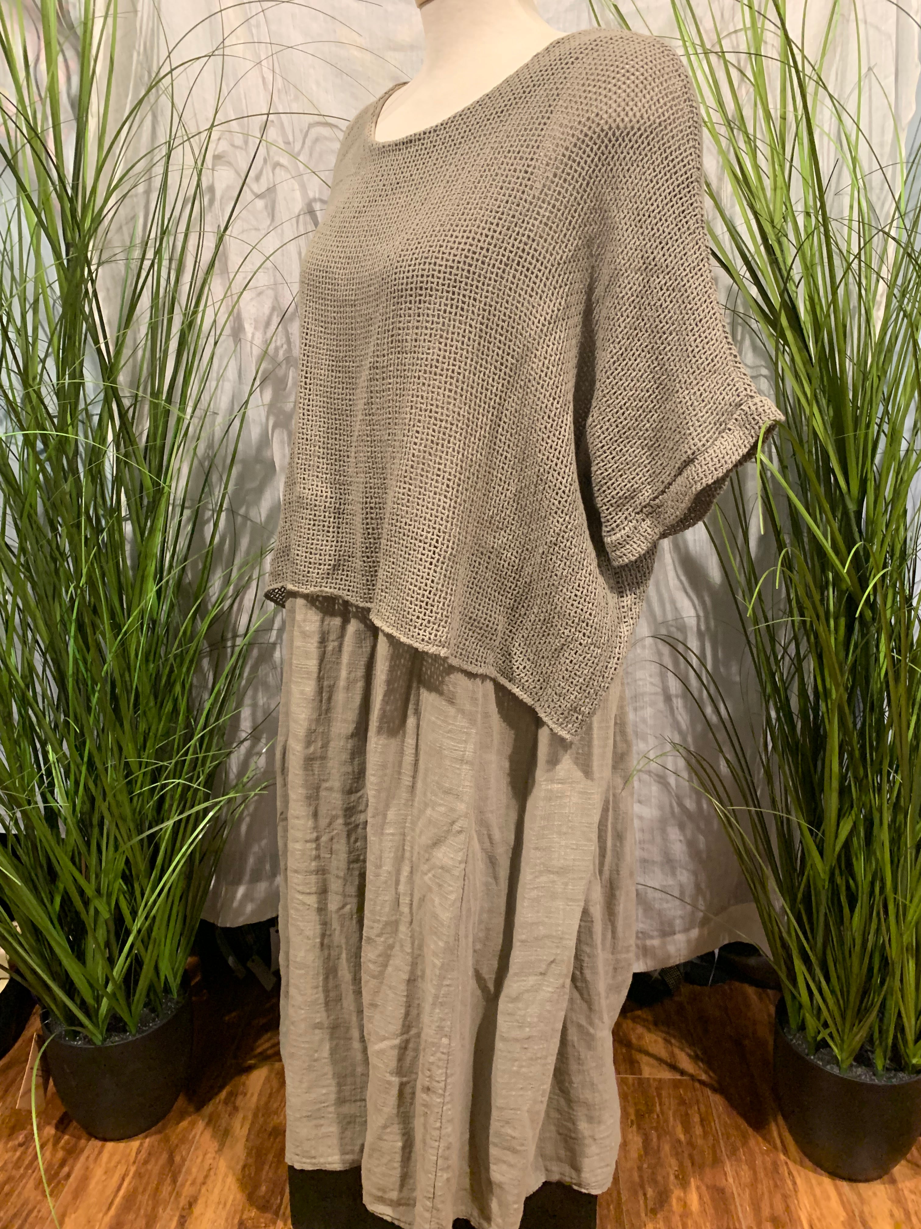 Italian Lagenlook 100% Cotton Dress with Under Dress and Mesh Top