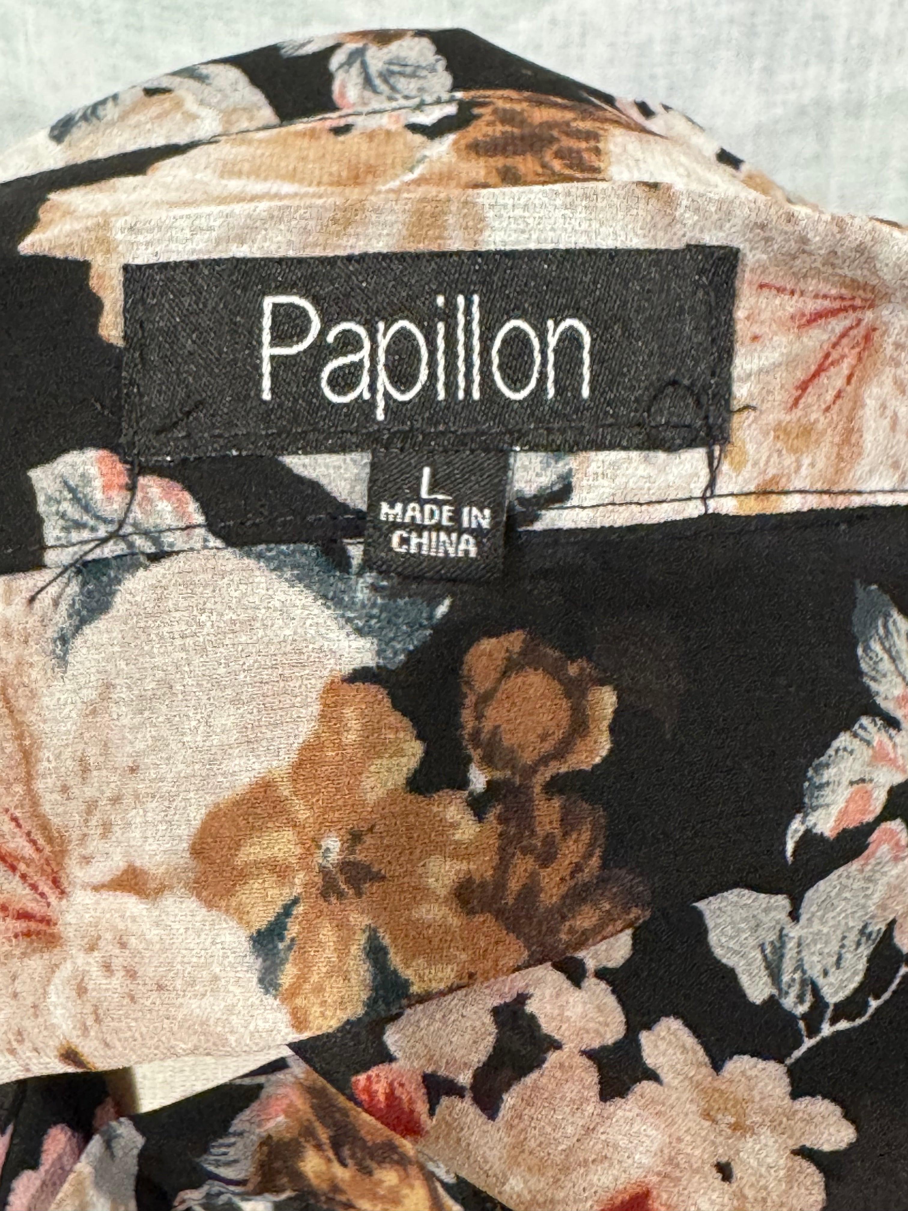 Size L Papillon Sheer Long Sleeve Button Up Blouse