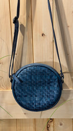 Vilenca Holland Round Woven Leather Blue Across the Body Purse