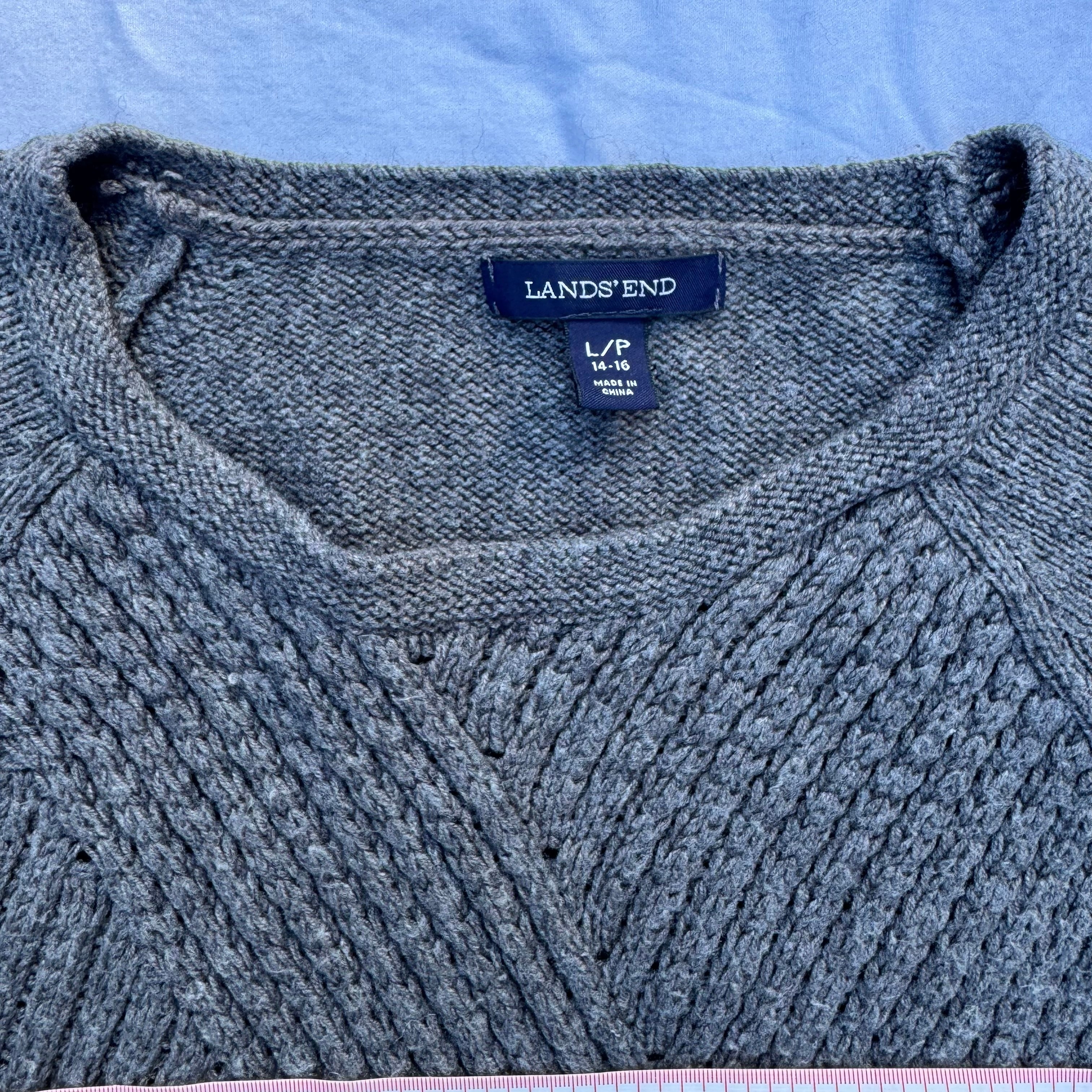 Size L 14-16 Lands' End Cotton Blend Textured Design Sweater