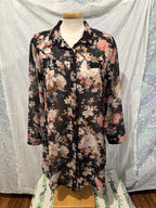Size L Papillon Sheer Long Sleeve Button Up Blouse
