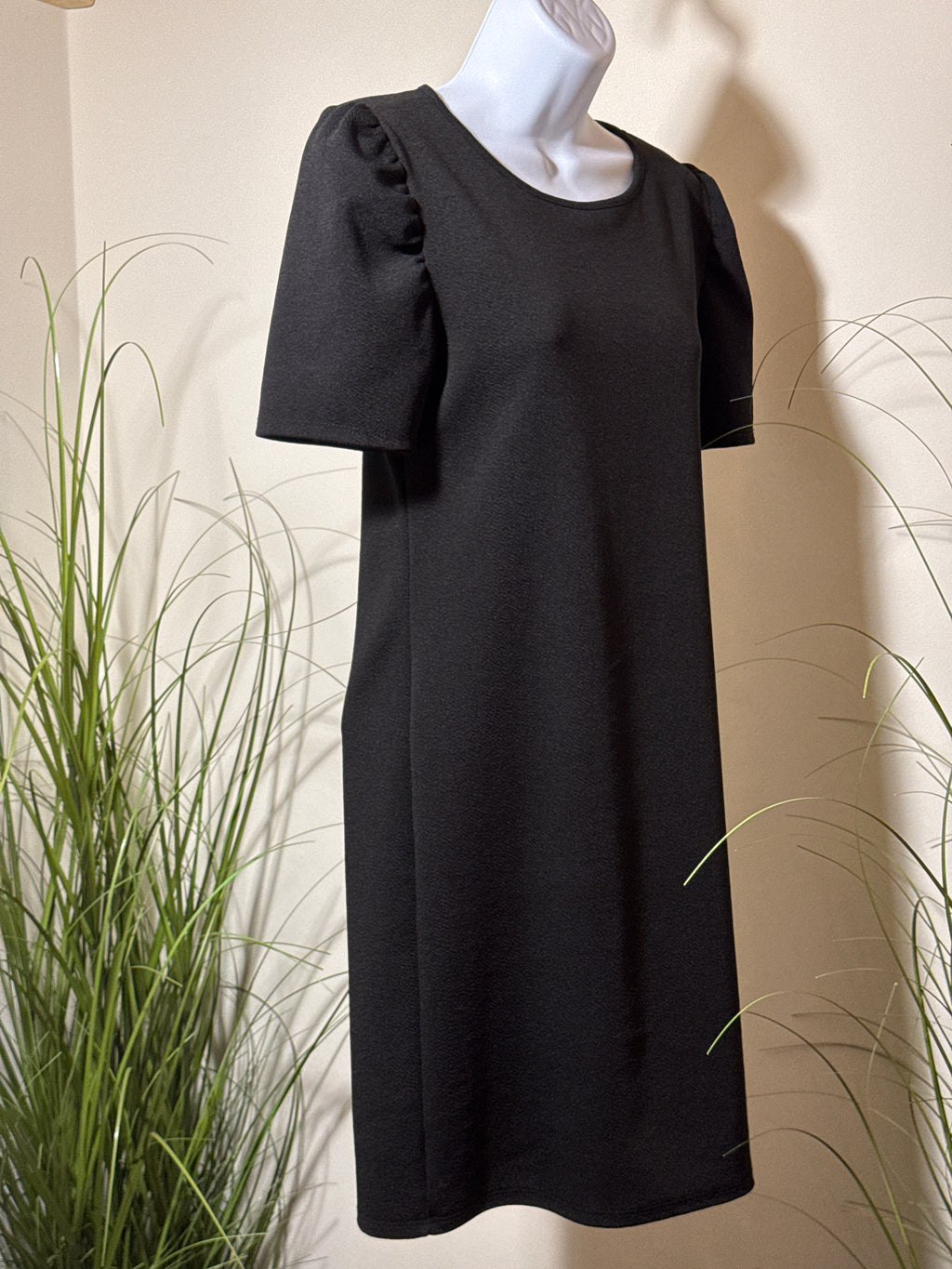 Black Puff Shoulder Shift Dress- Goth- Mod- Chic
