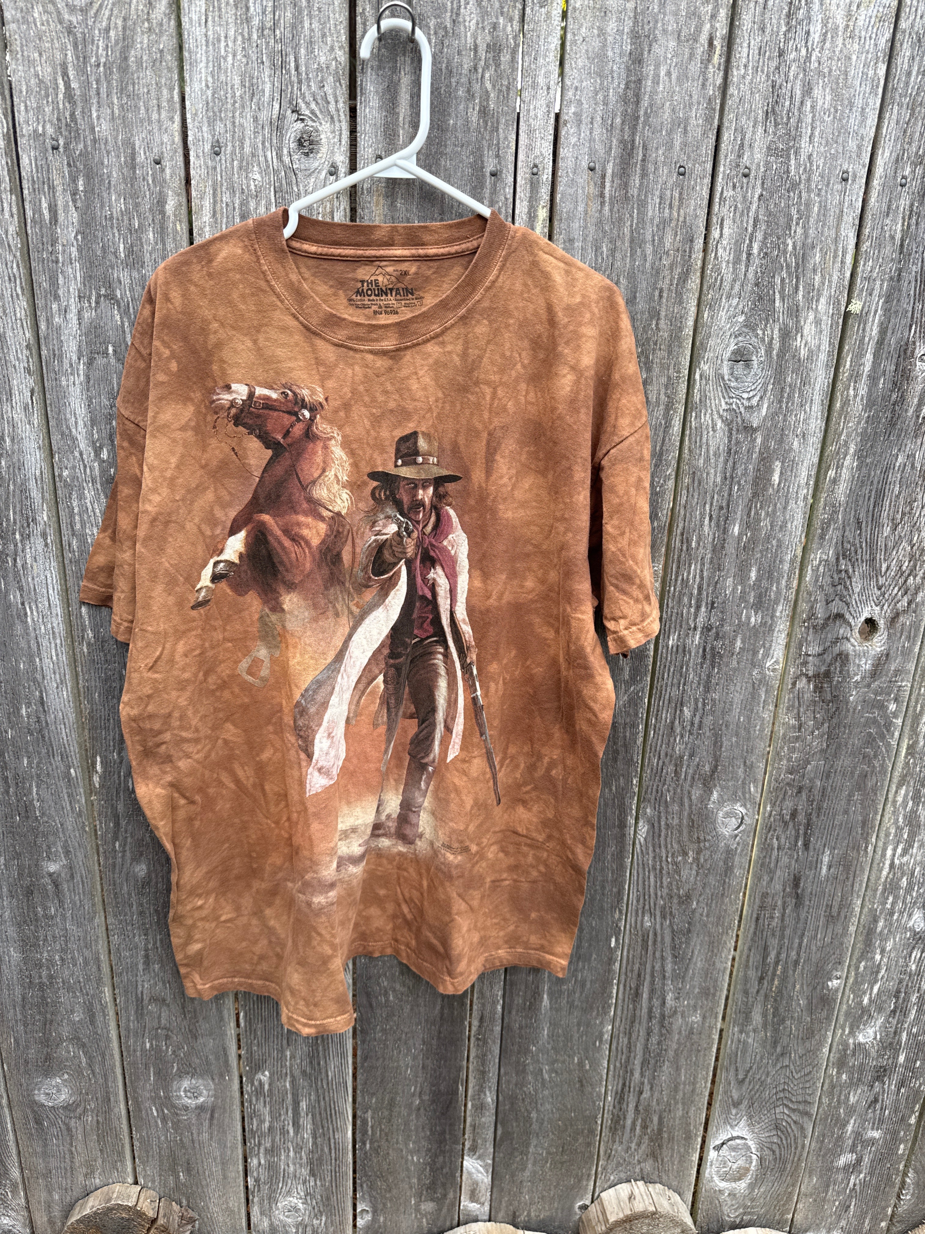 Size 2XL the mountain cowboy tie-dye brown T-shirt