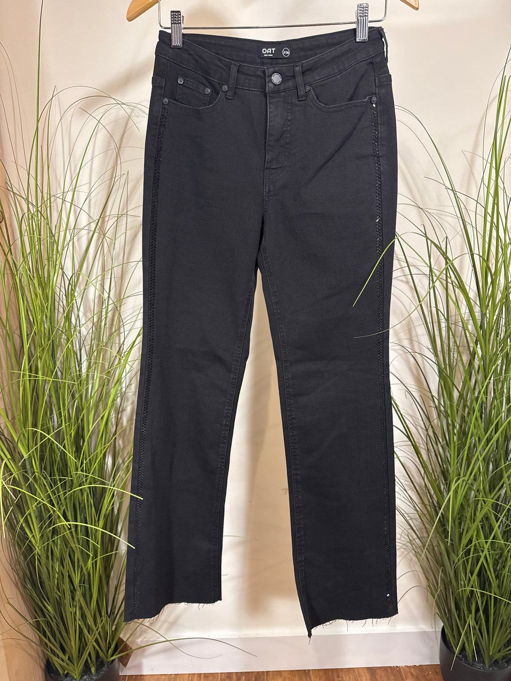 Oat New York Black Jeans-embellished rhinestone stripes