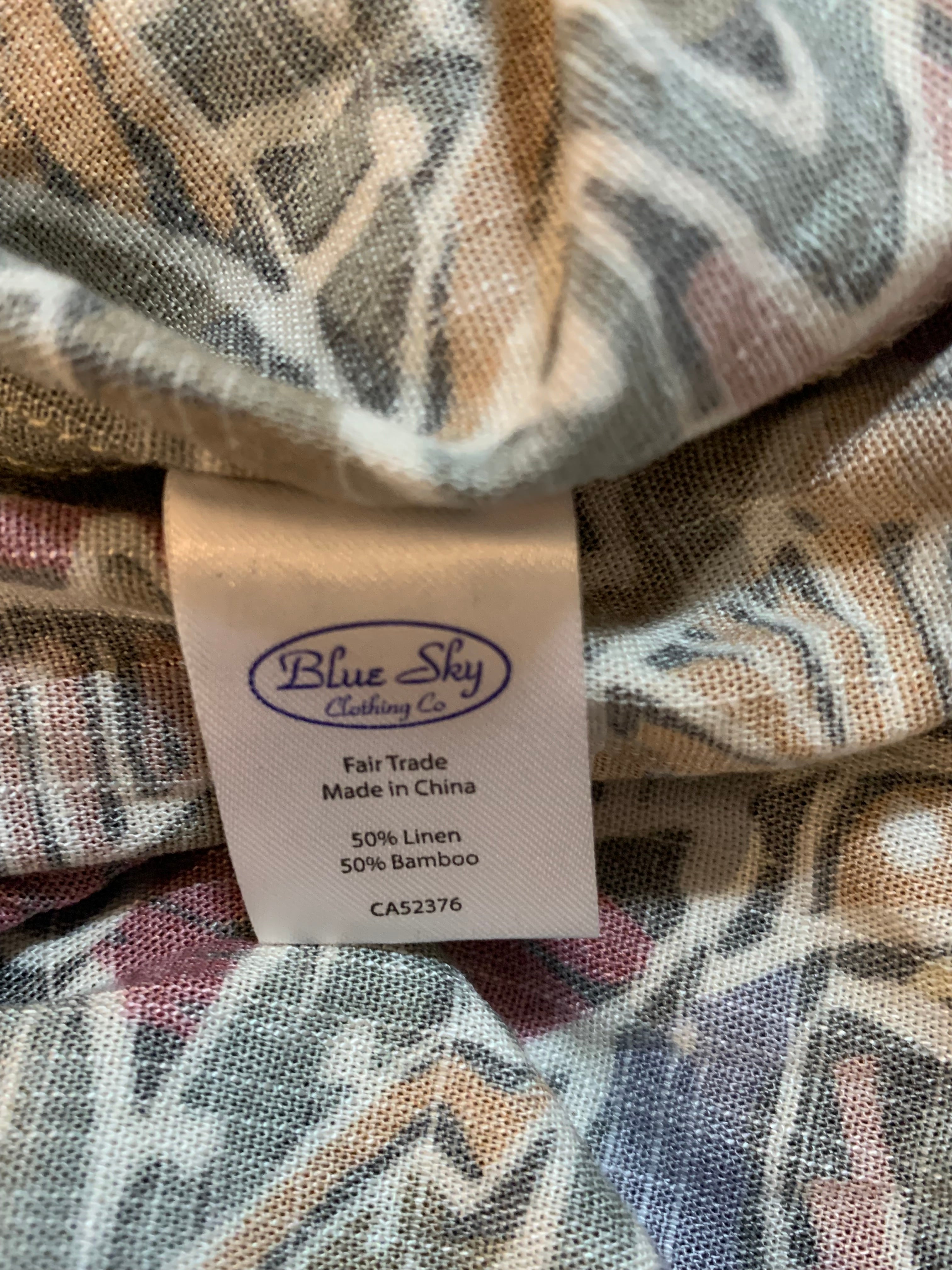Size XL Blue Sky 50/50 Linen Bamboo Multi Colored Patterned Maxi Dress