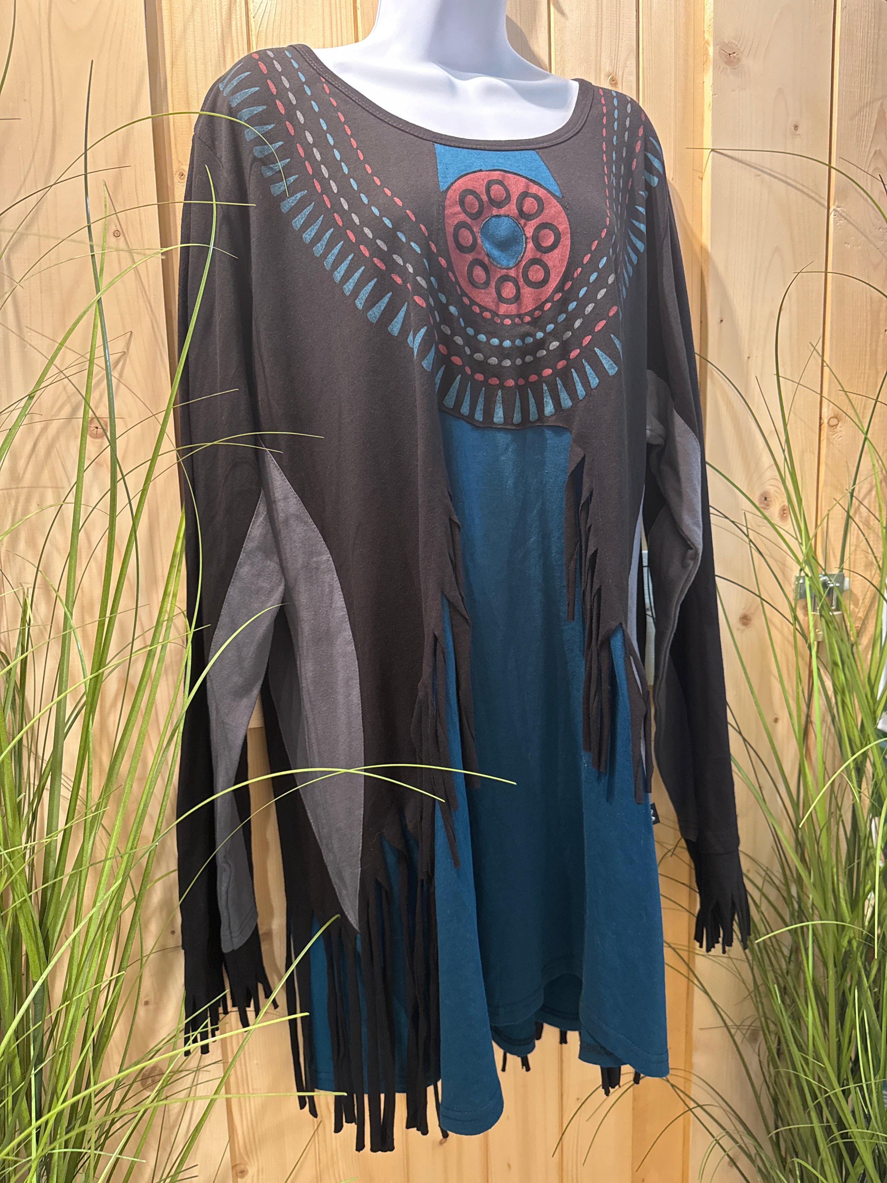 Size 2X Leopards & Roses Fairy Grunge Tassle Tunic-Dress