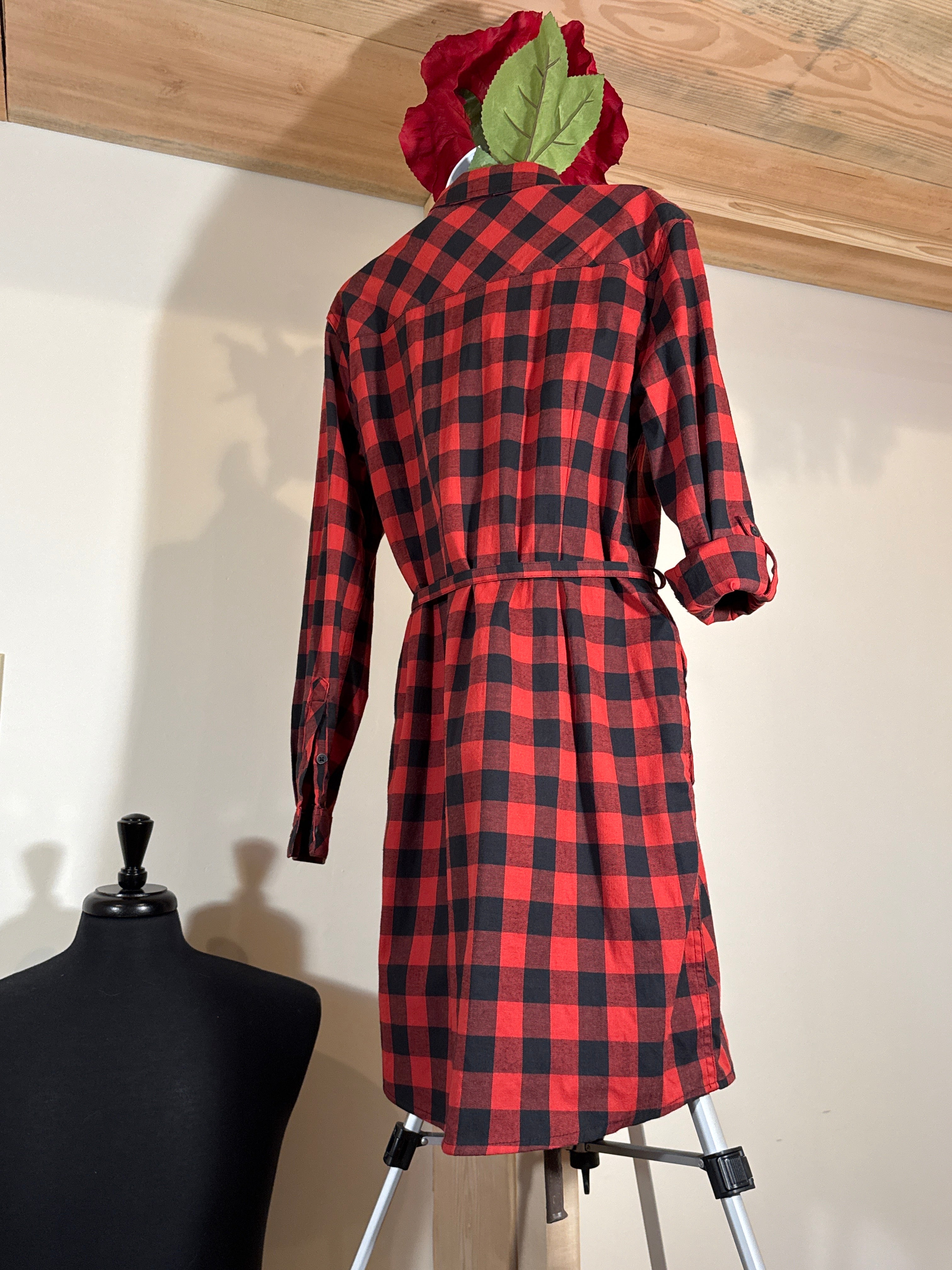 BC Clothing Women Checkered, Long Sleeve Shirt Dress
