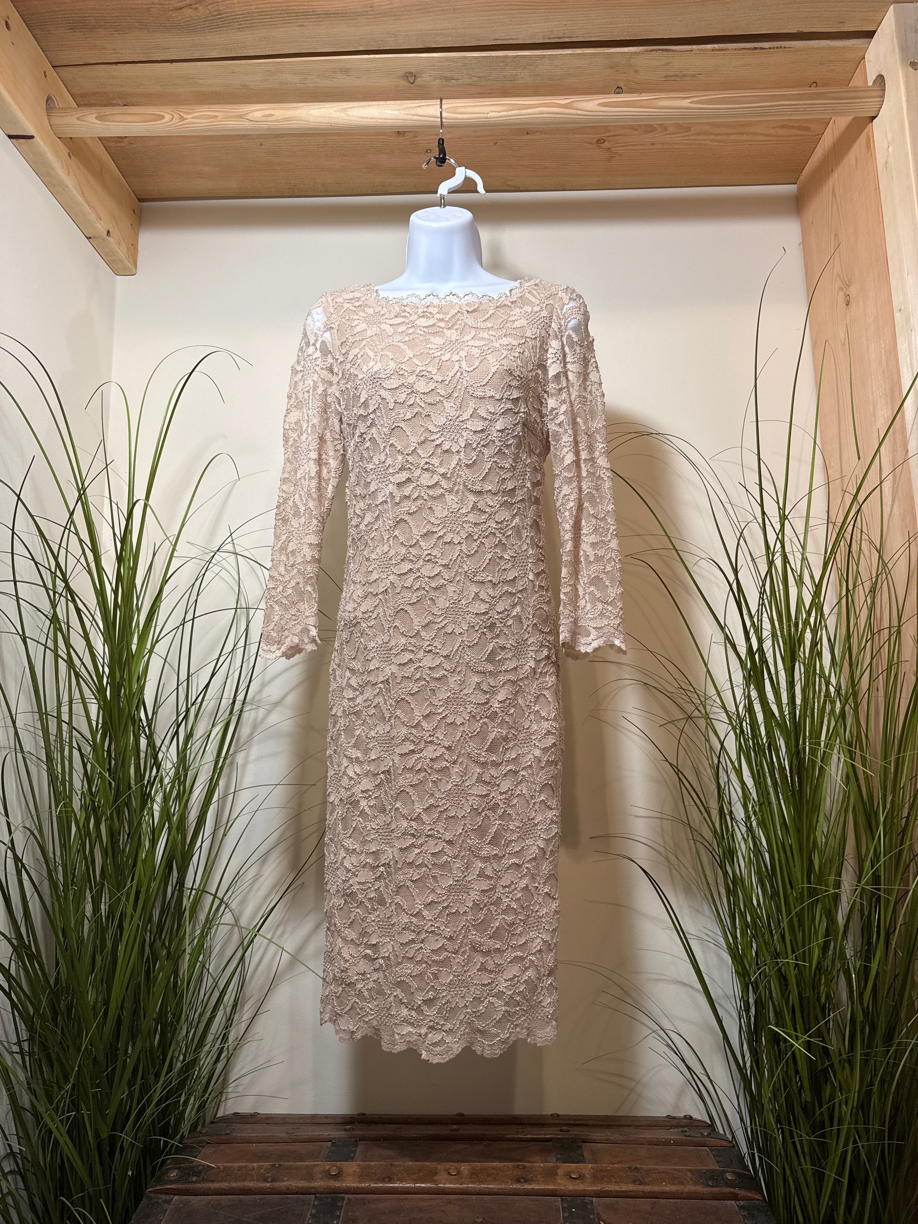 Frank Lyman Design Zipper Back Dress in Beige and Gold