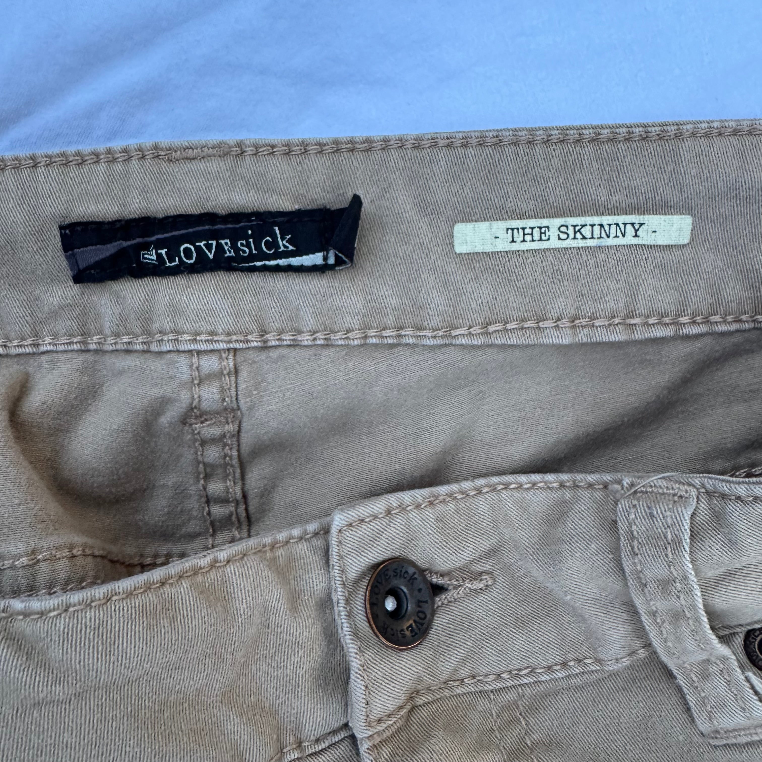 Size 11 Vintage Y2K Lovesick Beige Jeans with Skull Detail