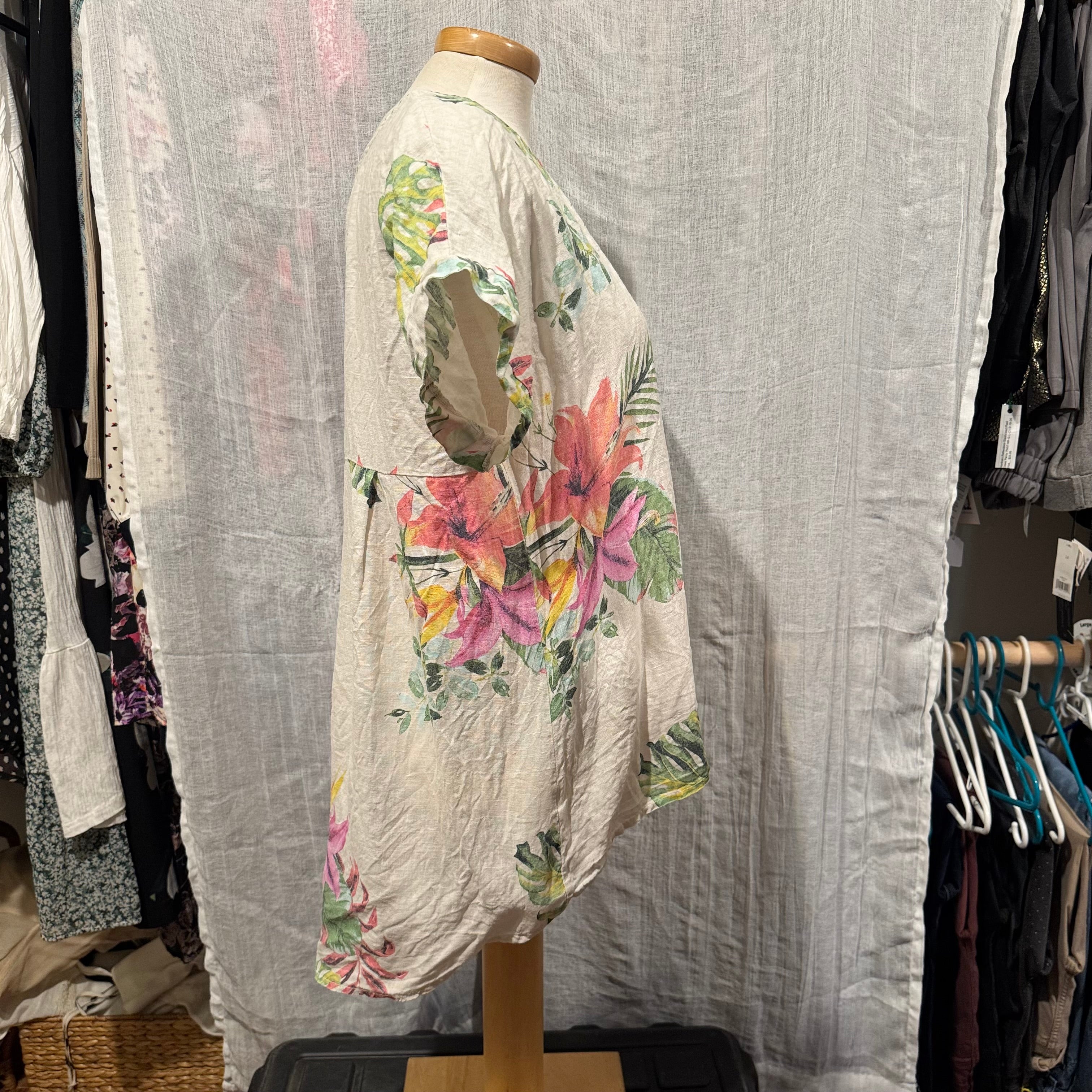 Size M Terzo Millennio 100% Linen Short Sleeve Blouse