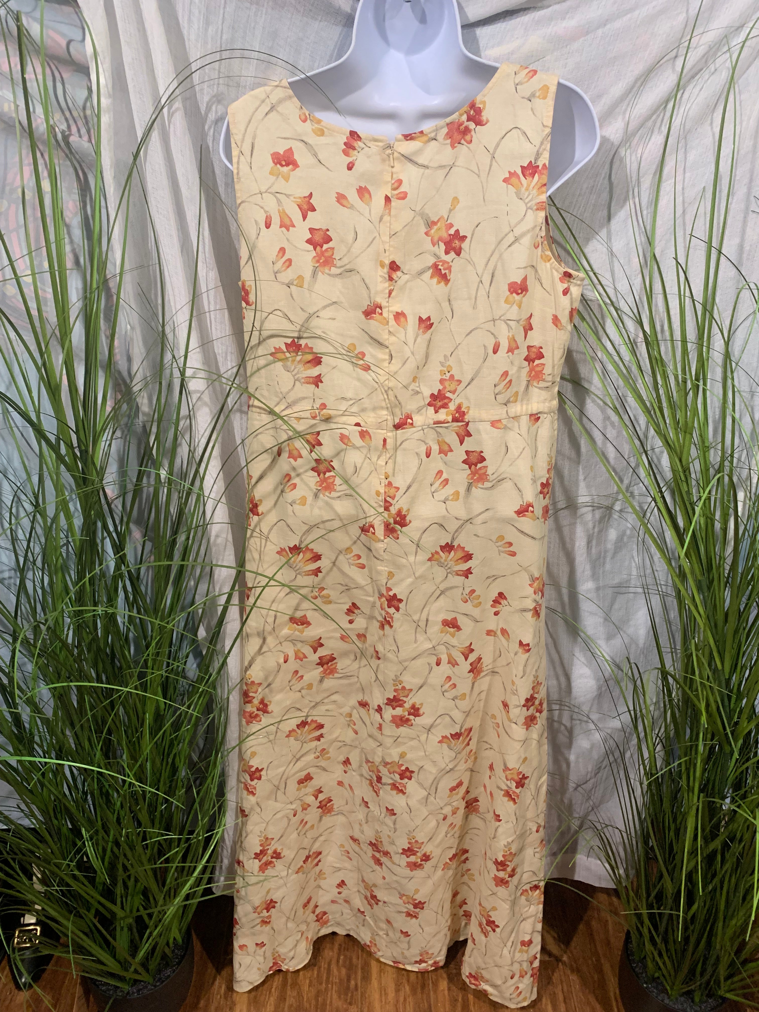 Size 8 Telluride Clothing CO. 100% Linen Floral Print Sleeveless Maxi Dress