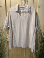 Selective 100% Silk Short Sleeve Collared V-neck Top