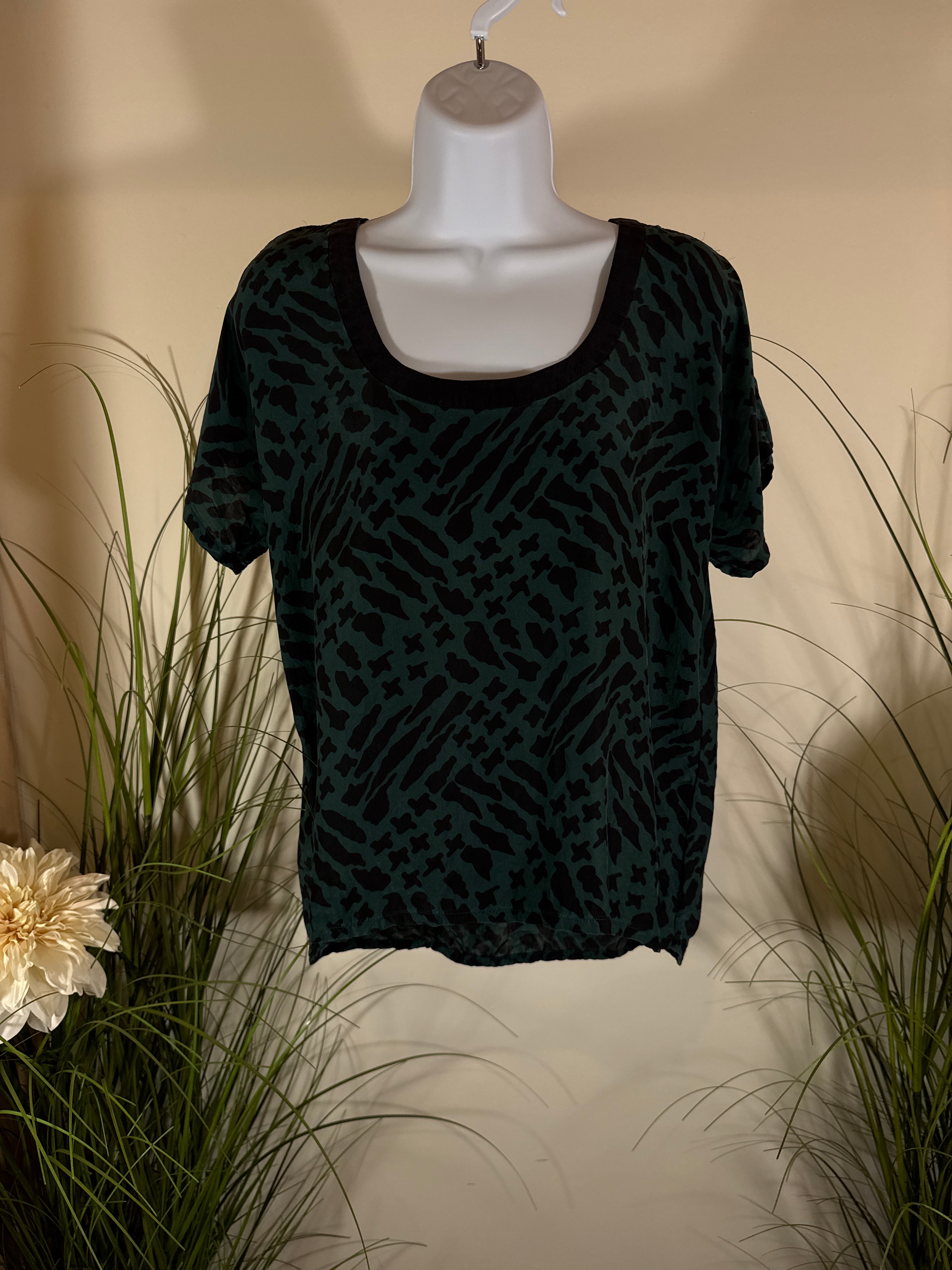 Stussy Black and Green Printed Silk Blouse