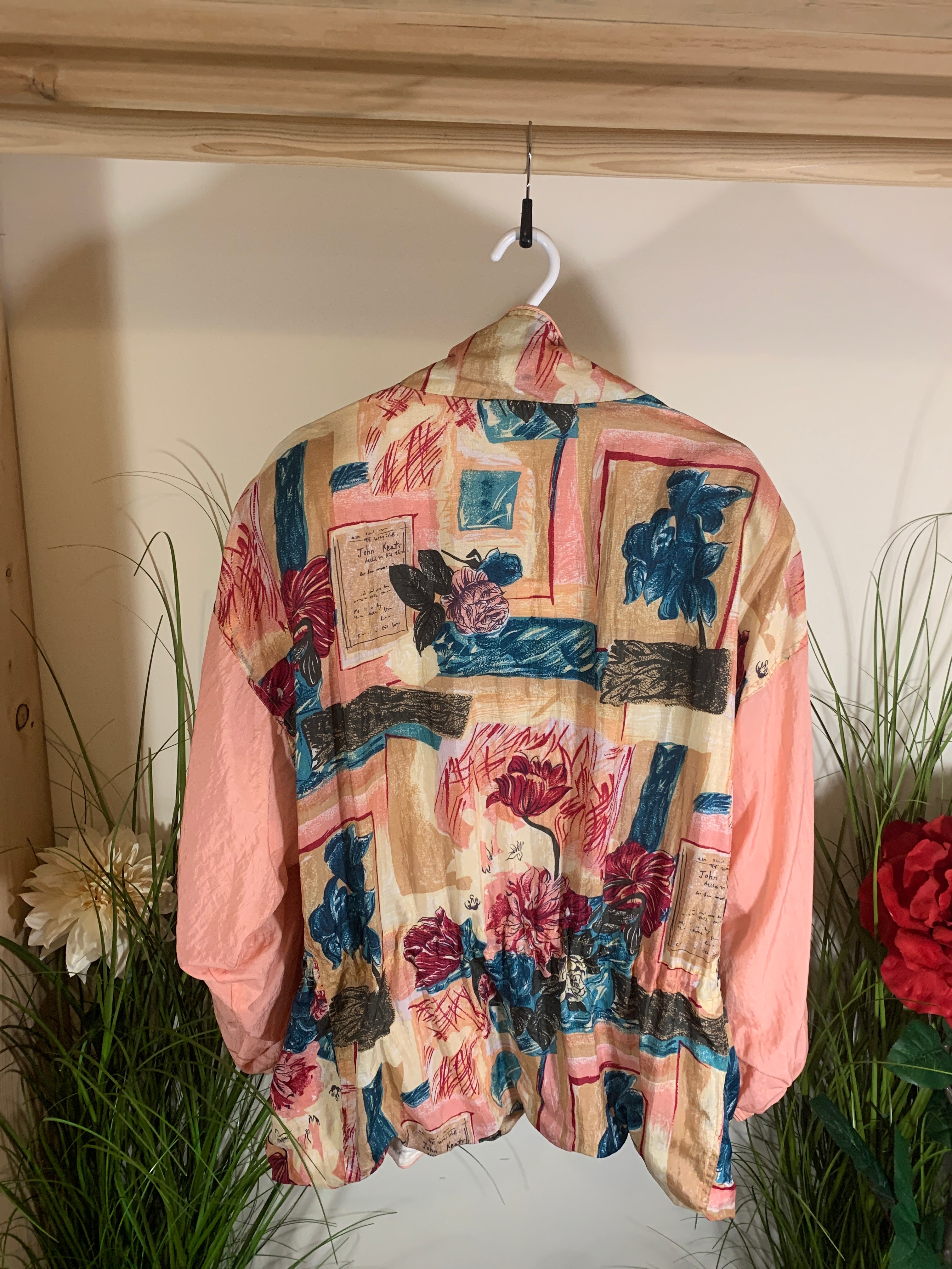 Size 4X Vintage 80's Club Nicco by Niccolini Multi Colored Floral Print Draw String Waist Zip Up Jacket