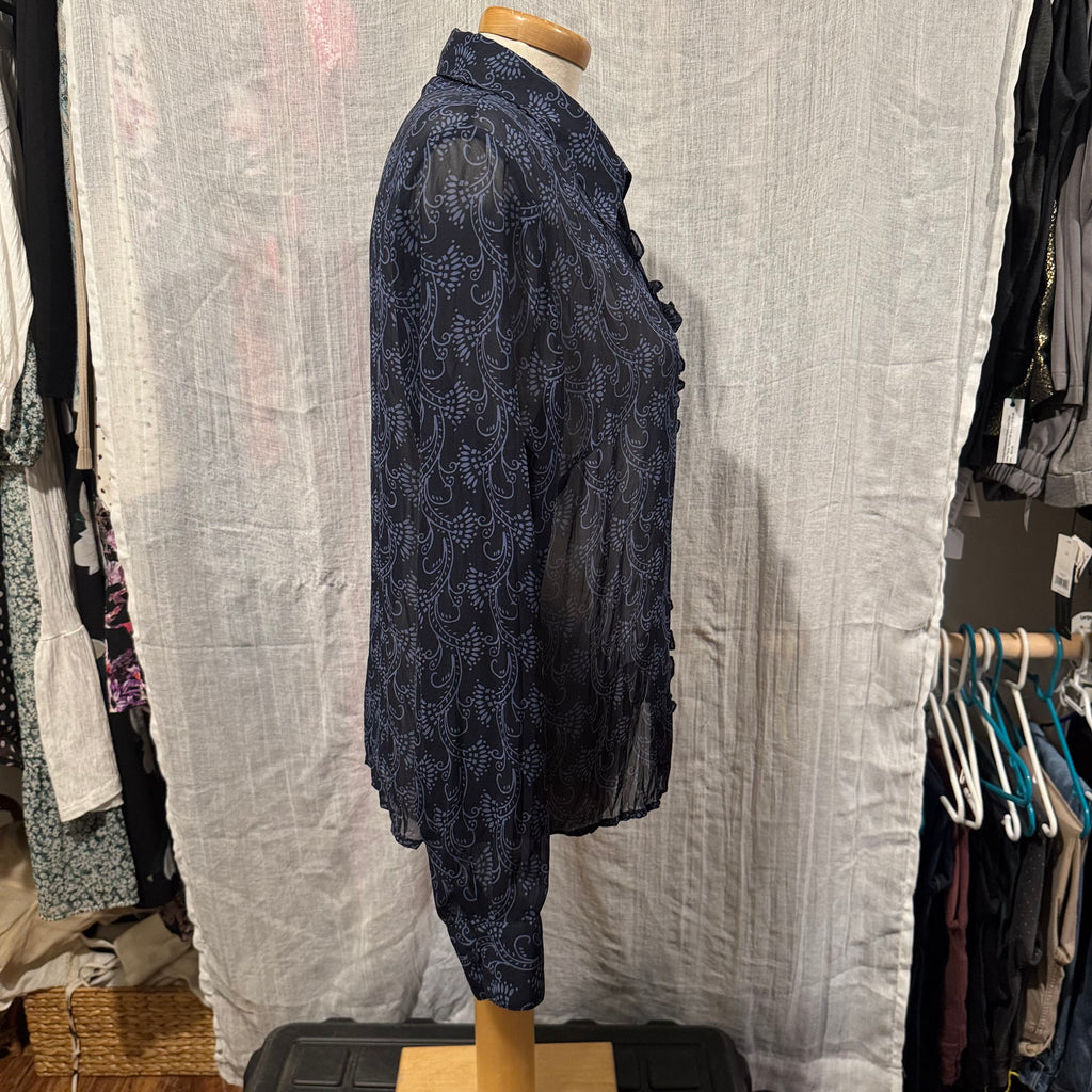 Size 12 Jessica Sheer Ruffle Front Button Up Blouse