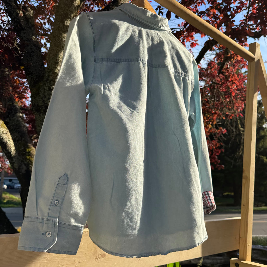 Size XL (18) Youth Ben Sherman Light Blue Denim Look Button Up Long Sleeve Shirt