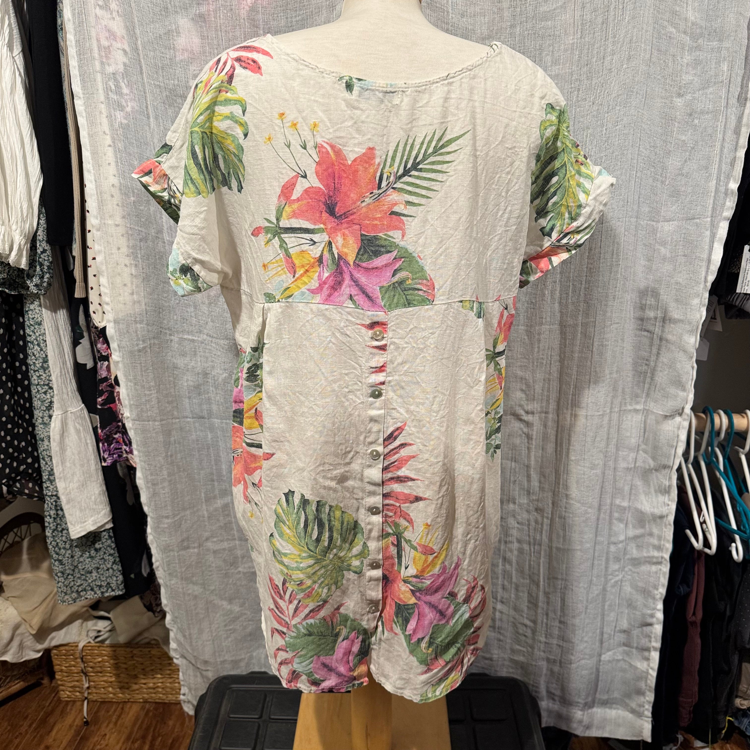 Size M Terzo Millennio 100% Linen Short Sleeve Blouse