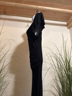 Plunging V-neck Long Black Rayon Dress
