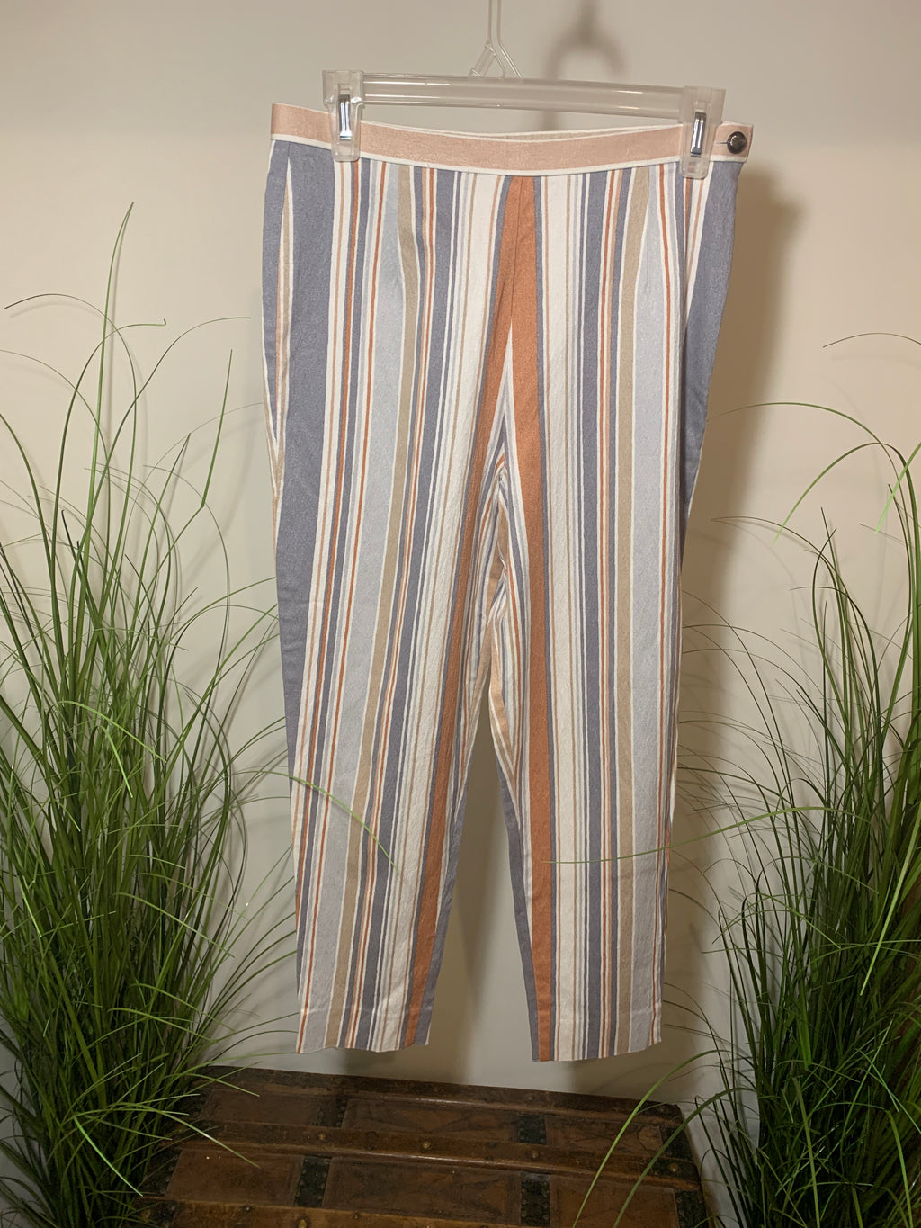 Size 12 Vintage 90's St Micheal's from Marks and Spencer Vertical Striped Side Zip High Waisted Ankle Grazers Pants