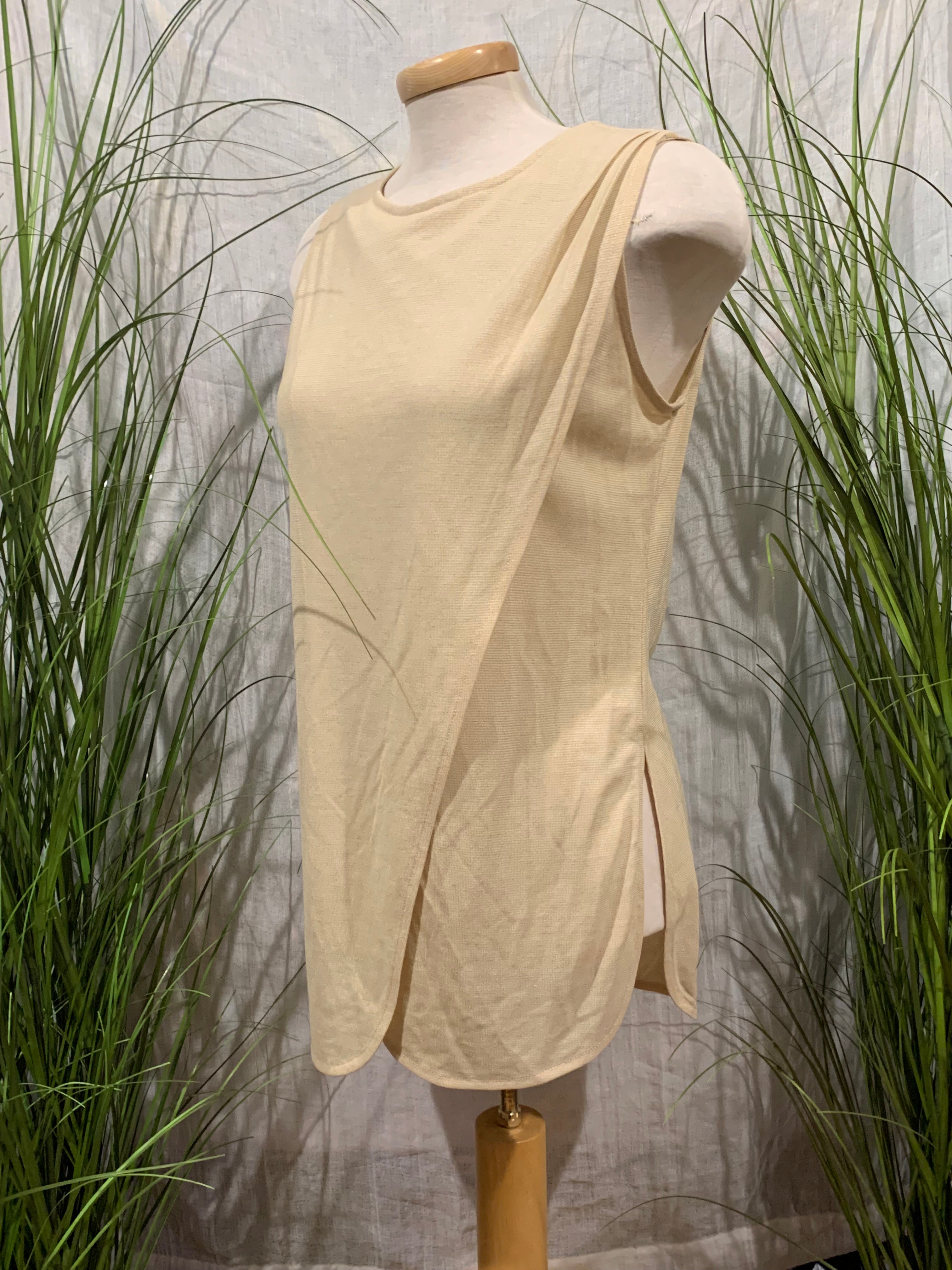 Size M Vintage Wool Blend Marissa Minicucci Light Cream Striped Texture 3 Piece Pant Suit