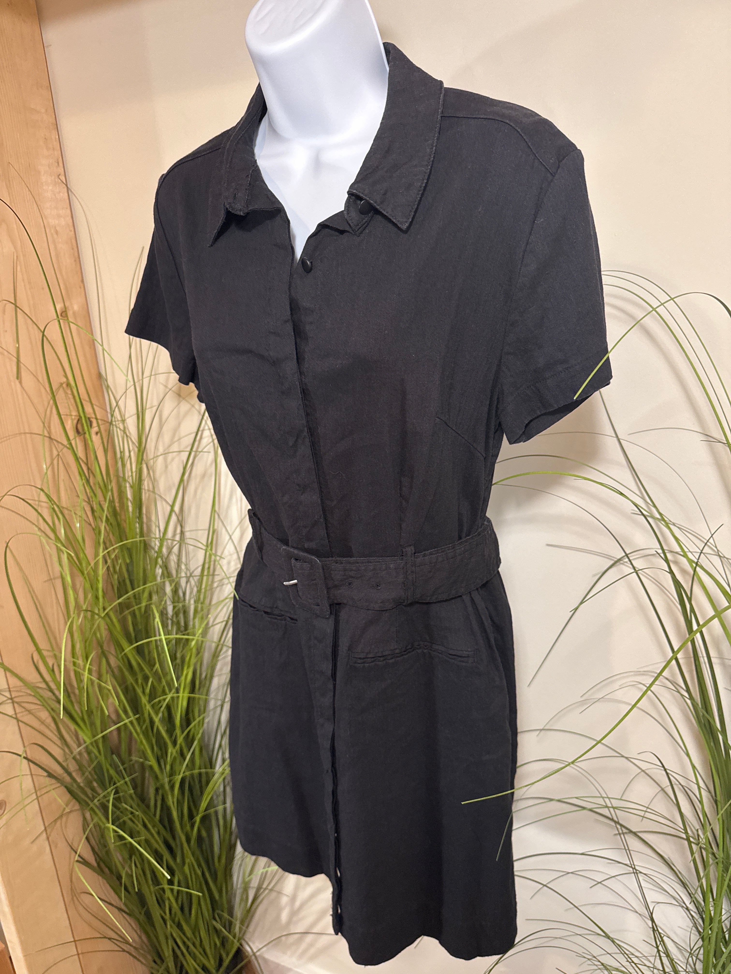 Halston Short Sleeve Shirt Dress- Linen Rayon Blend