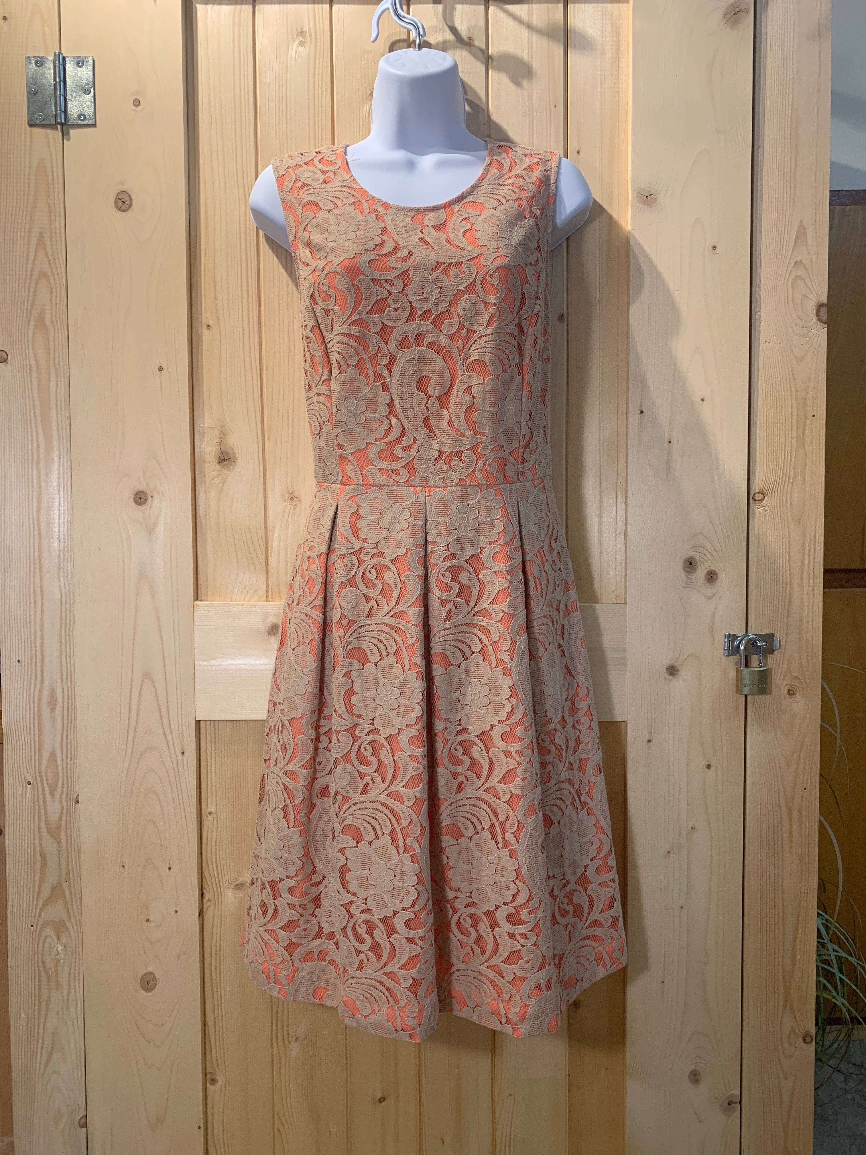 Size 10 Lord & Taylor Peach & Tan Lace dress