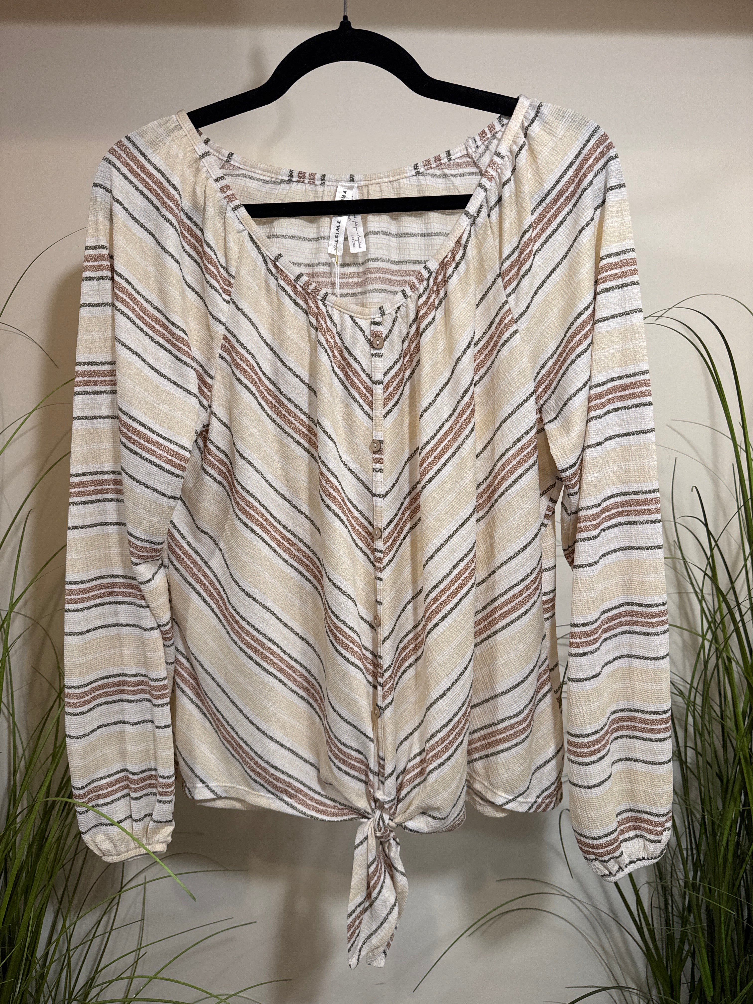 French Twist Blouse with natural button detail- hem tie