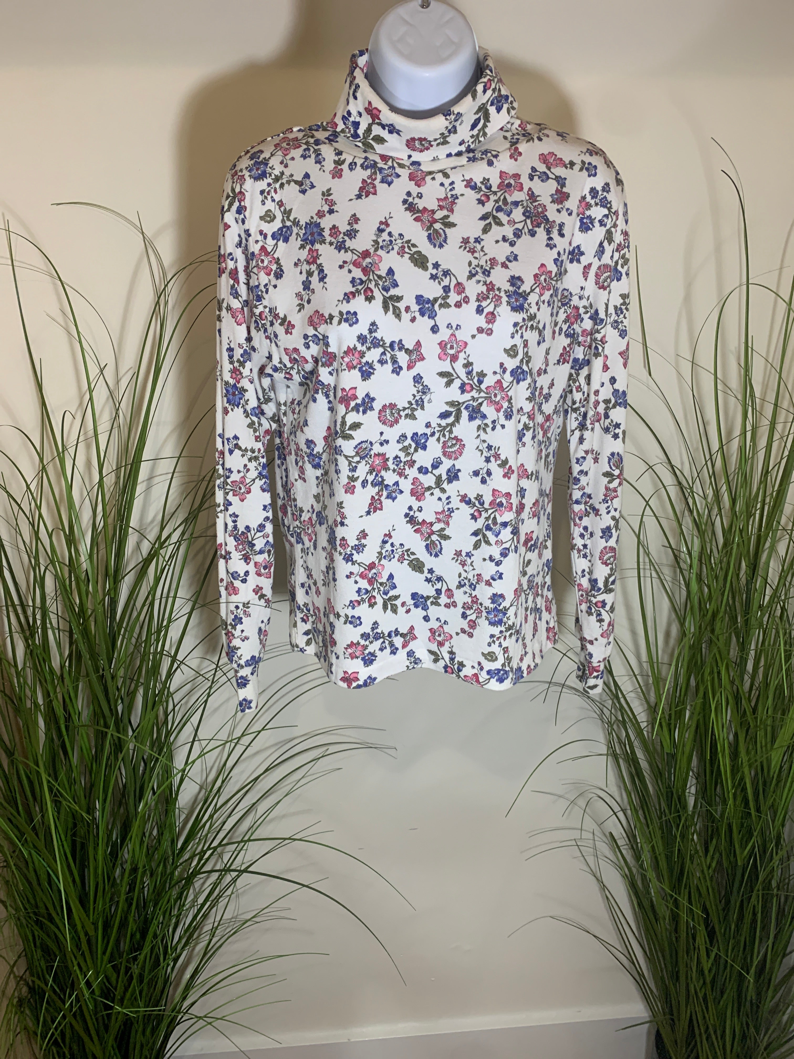 Vintage 90's M Floral Women's Turtleneck Long Sleeve Shirt
