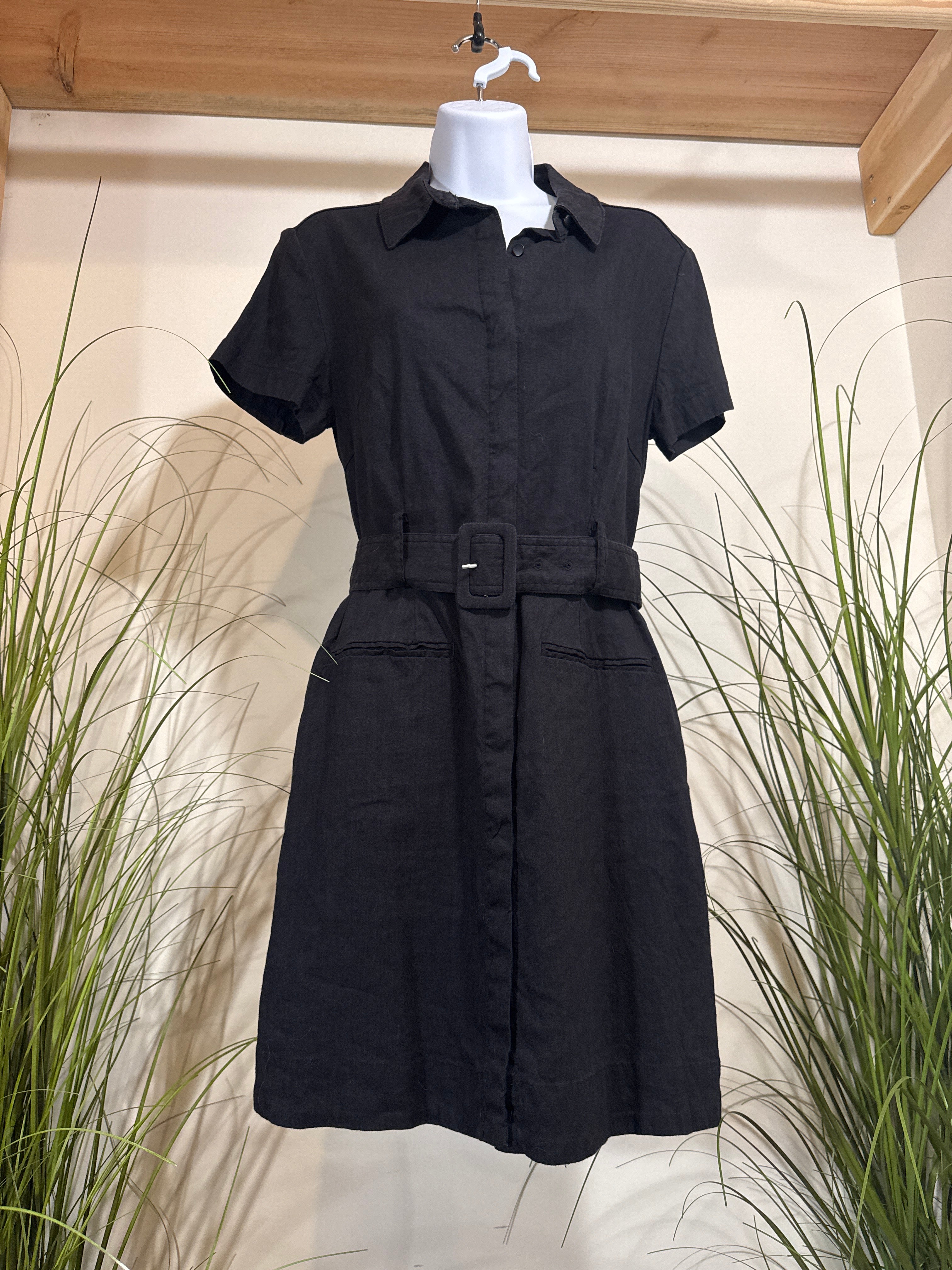 Halston Short Sleeve Shirt Dress- Linen Rayon Blend