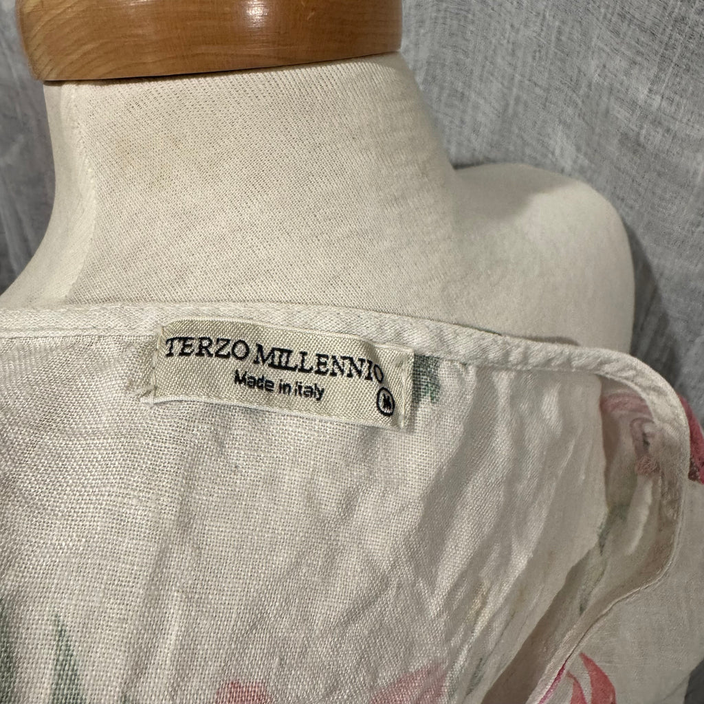 Size M Terzo Millennio 100% Linen Short Sleeve Blouse