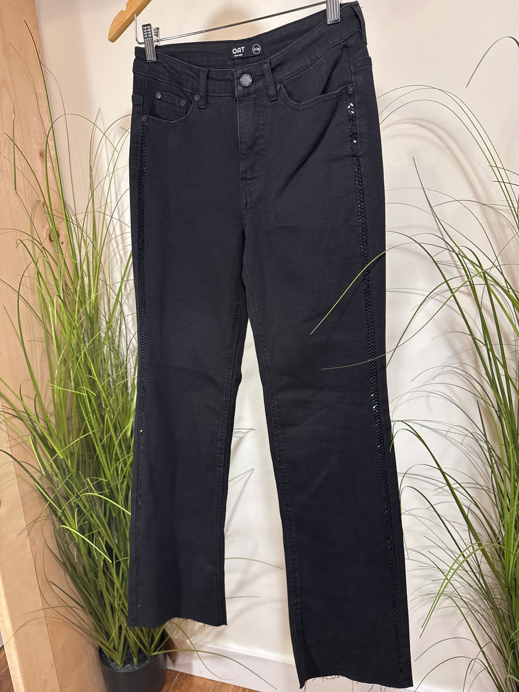 Oat New York Black Jeans-embellished rhinestone stripes