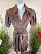 Cotton tie-dye Short Sleeve Dress-￼ button front collared