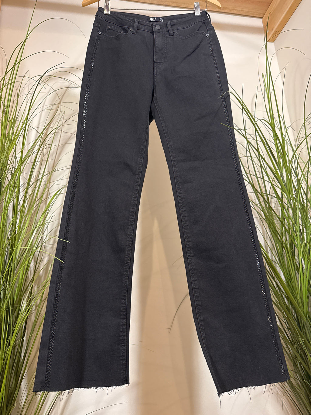 Oat New York Black Jeans-embellished rhinestone stripes